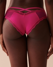 Mesh And Lace Trim Cheeky Panty Shocking Pink La Vie En Rose USA Mesh And Lace Trim Cheeky Panty Shocking Pink La Vie En Rose USA
