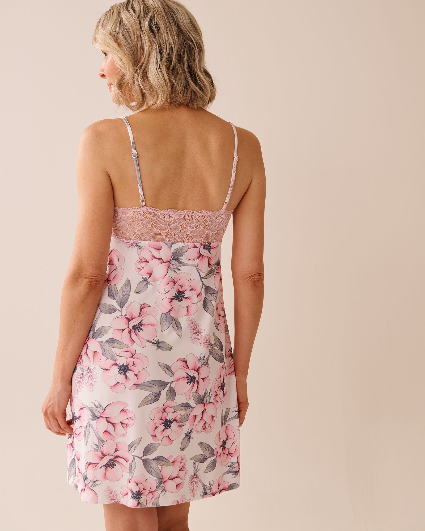 Camellia Print Lace Trim Super Soft Nightie