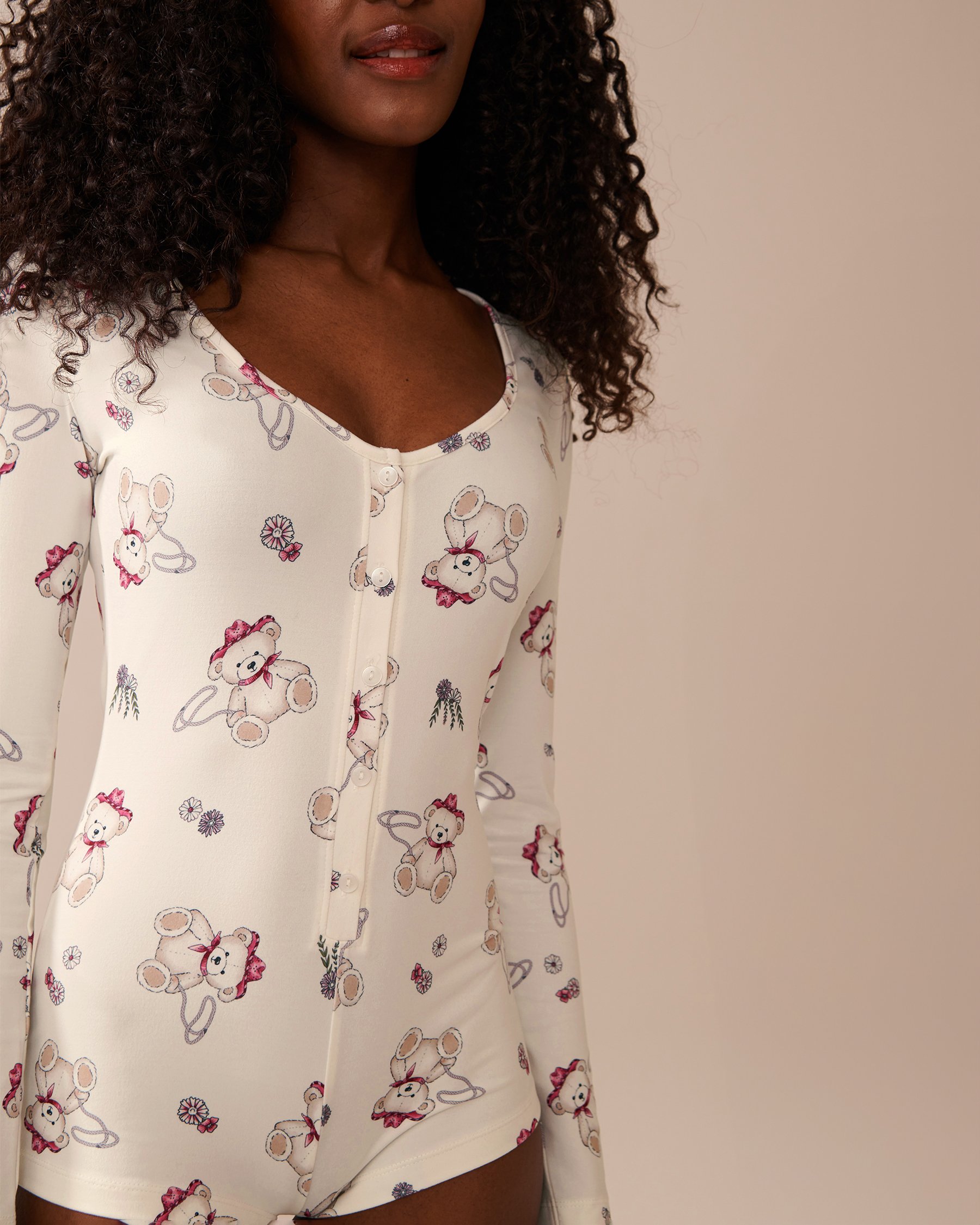 Cowboy Teddy Bear Print Super Soft Long Sleeve Romper