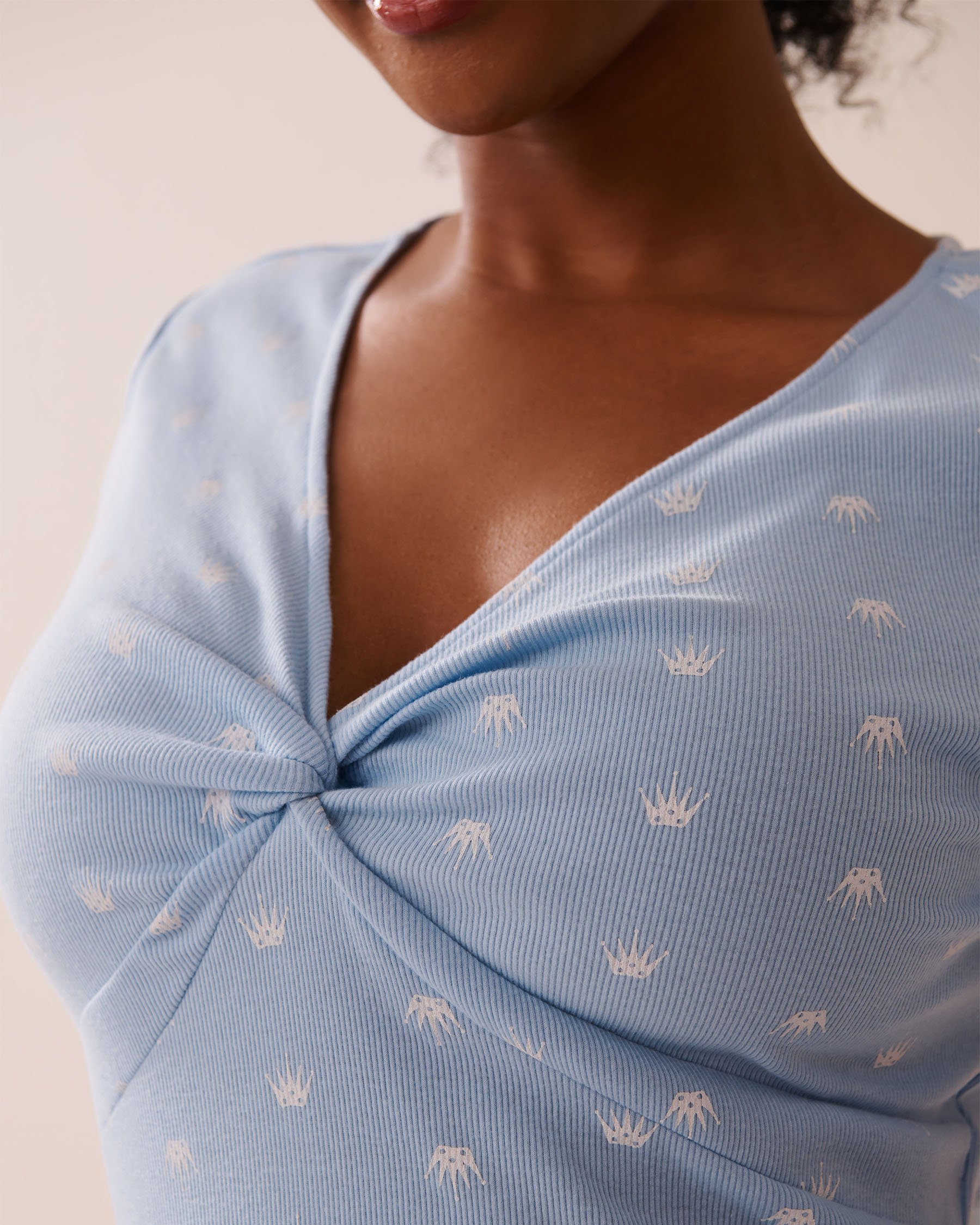 Teddy Bear Print Ribbed Short Sleeve Sleepshirt