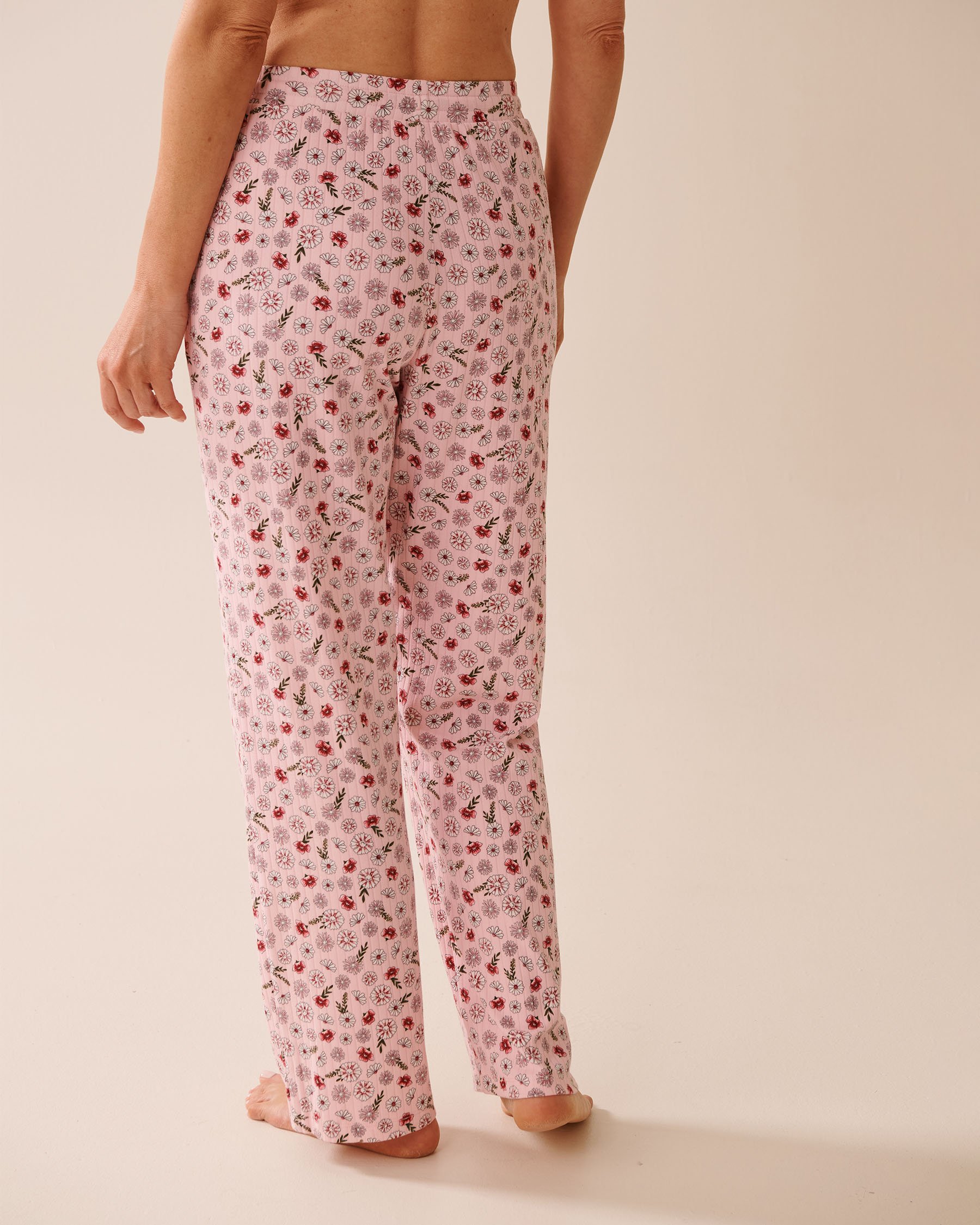 Pink Floral Print Ribbed Jersey Pajama Pants