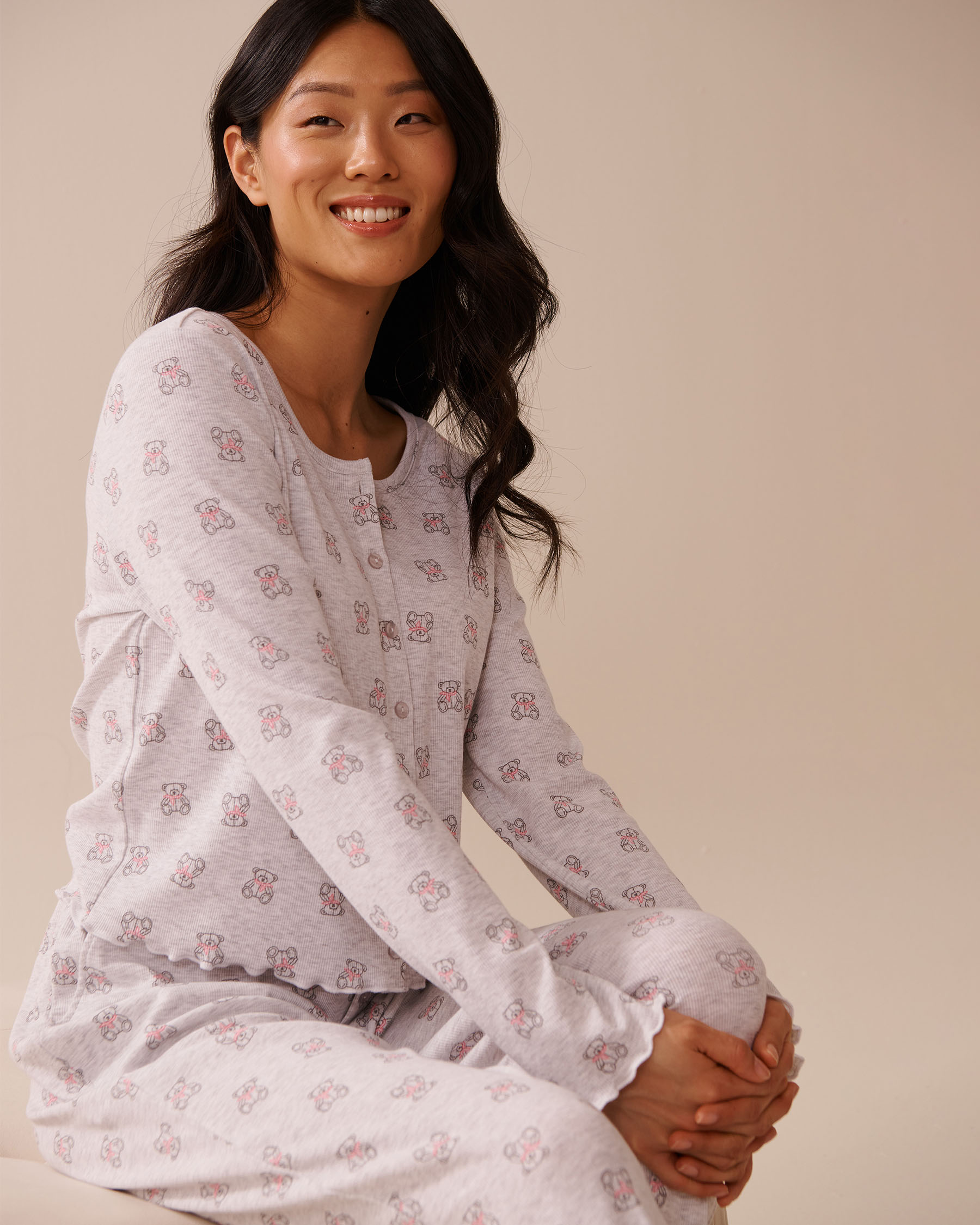 Chandail manches longues côtelé imprimé oursons