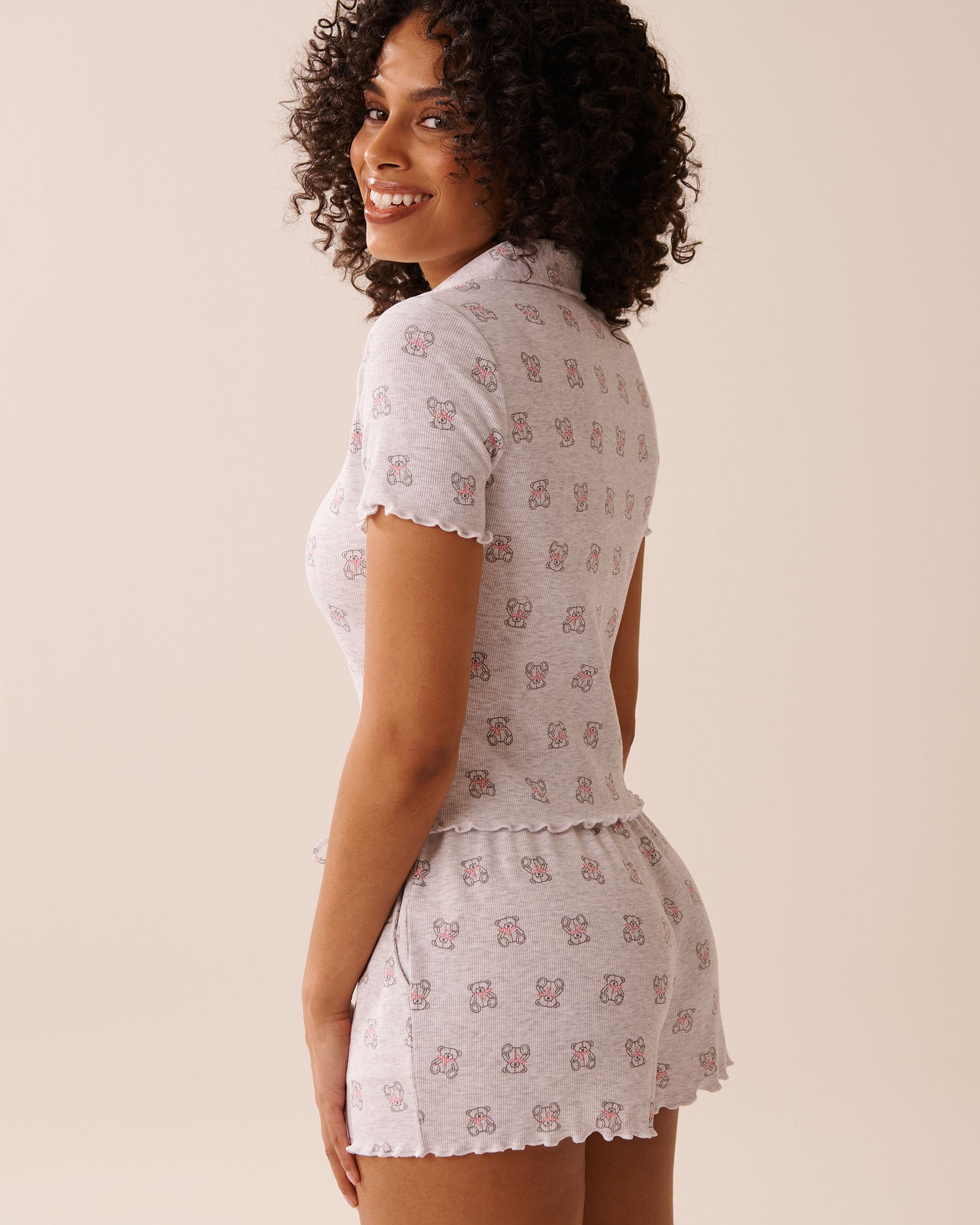 Chemisier manches courtes côtelé imprimé oursons