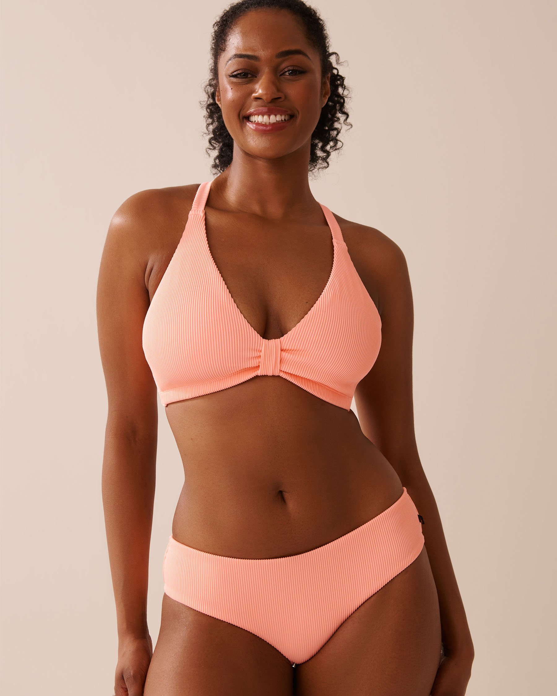 CORAL PINK Ribbed D Cup Triangle Bikini Top