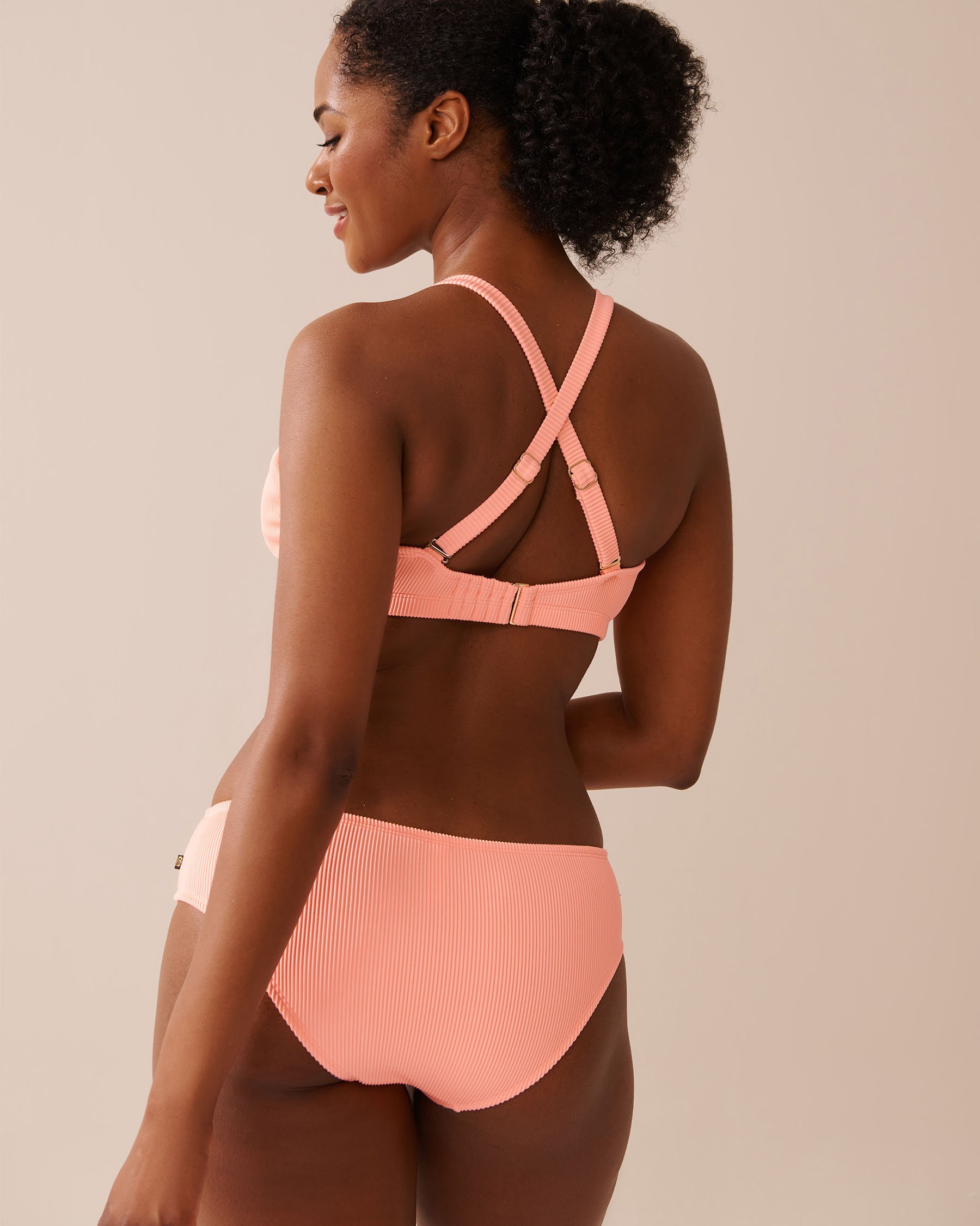CORAL PINK Ribbed D Cup Triangle Bikini Top