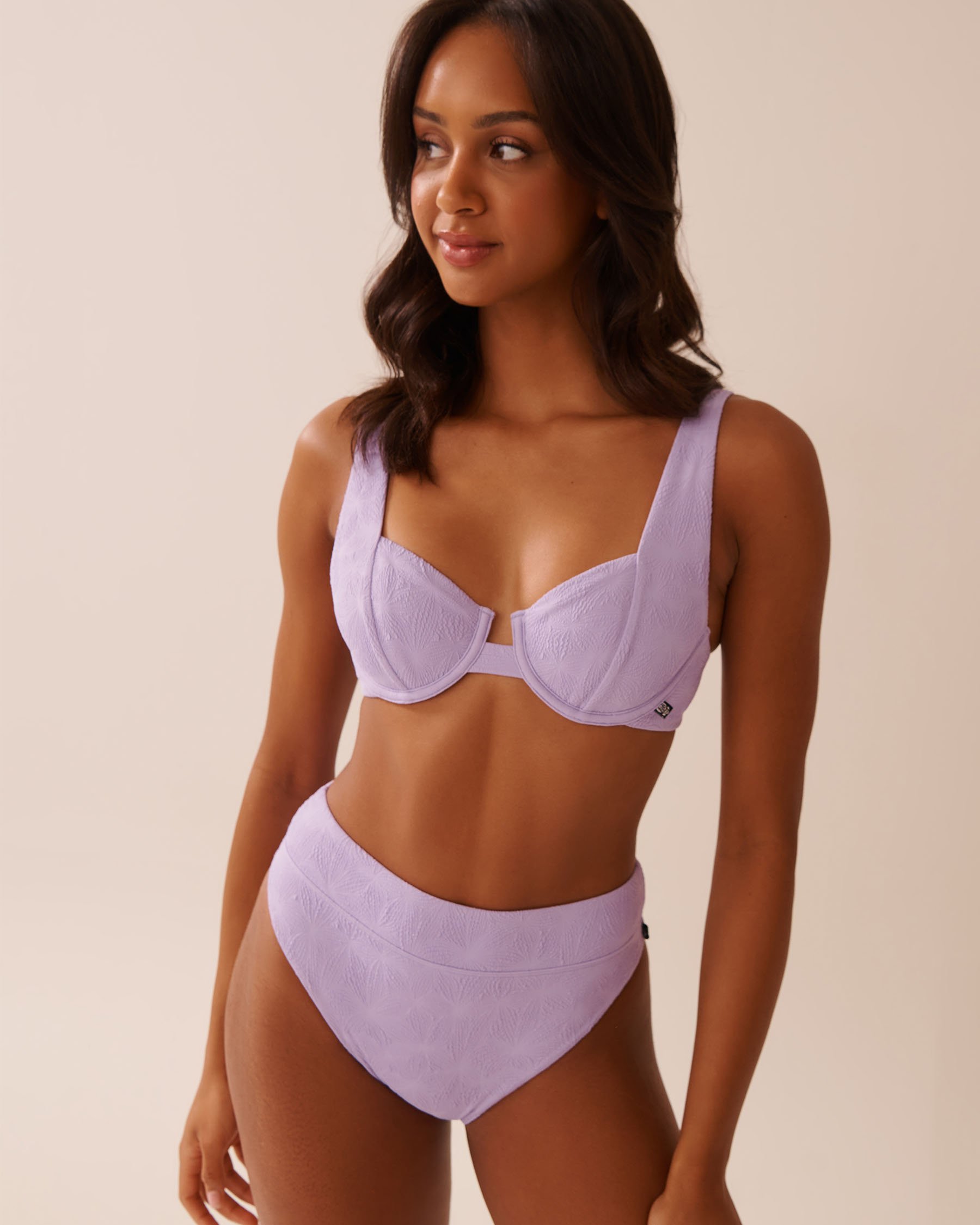 LAVENDER POP Textured High Waist Brazilian Bikini Bottom