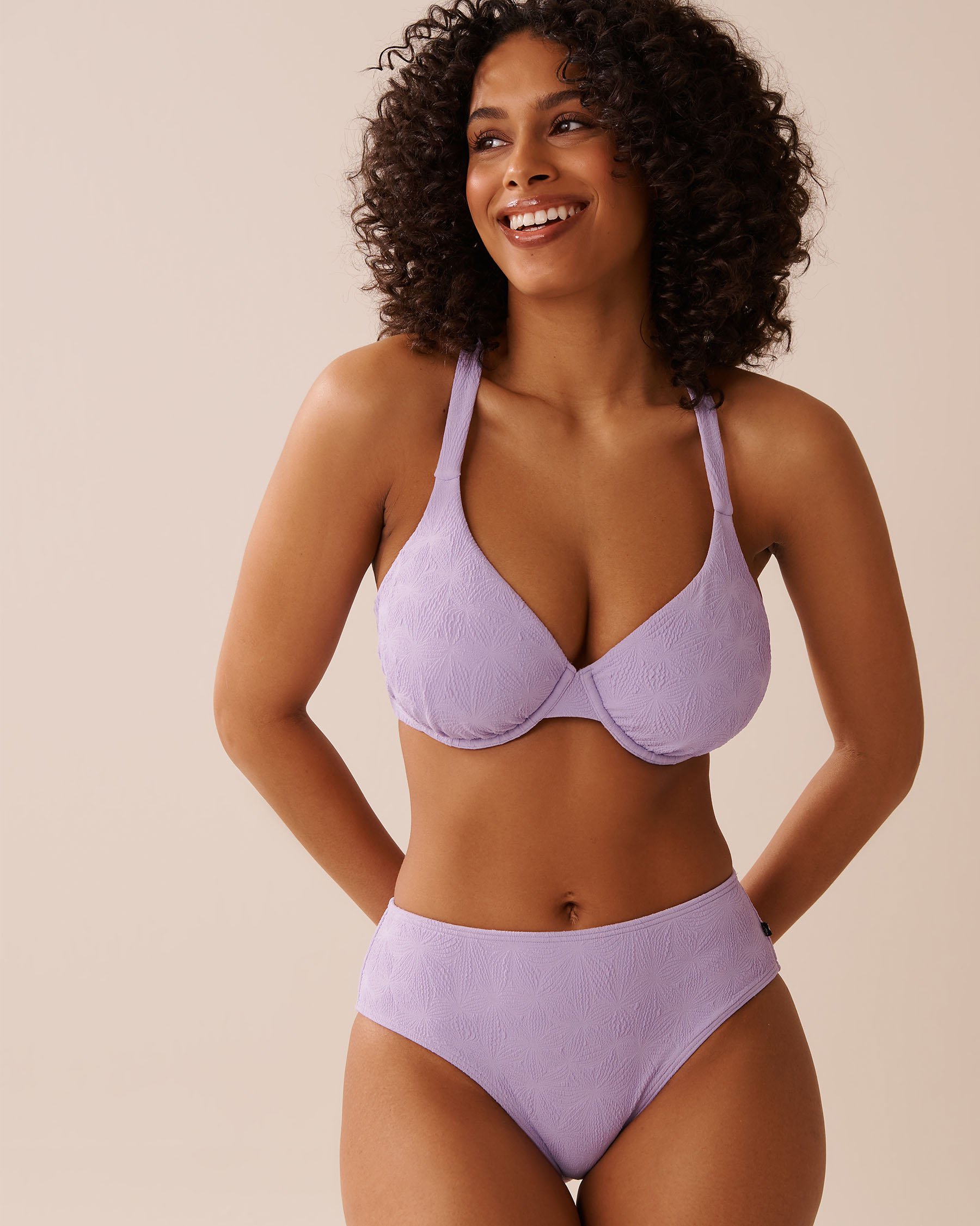 LAVENDER POP Textured Mid Waist Bikini Bottom