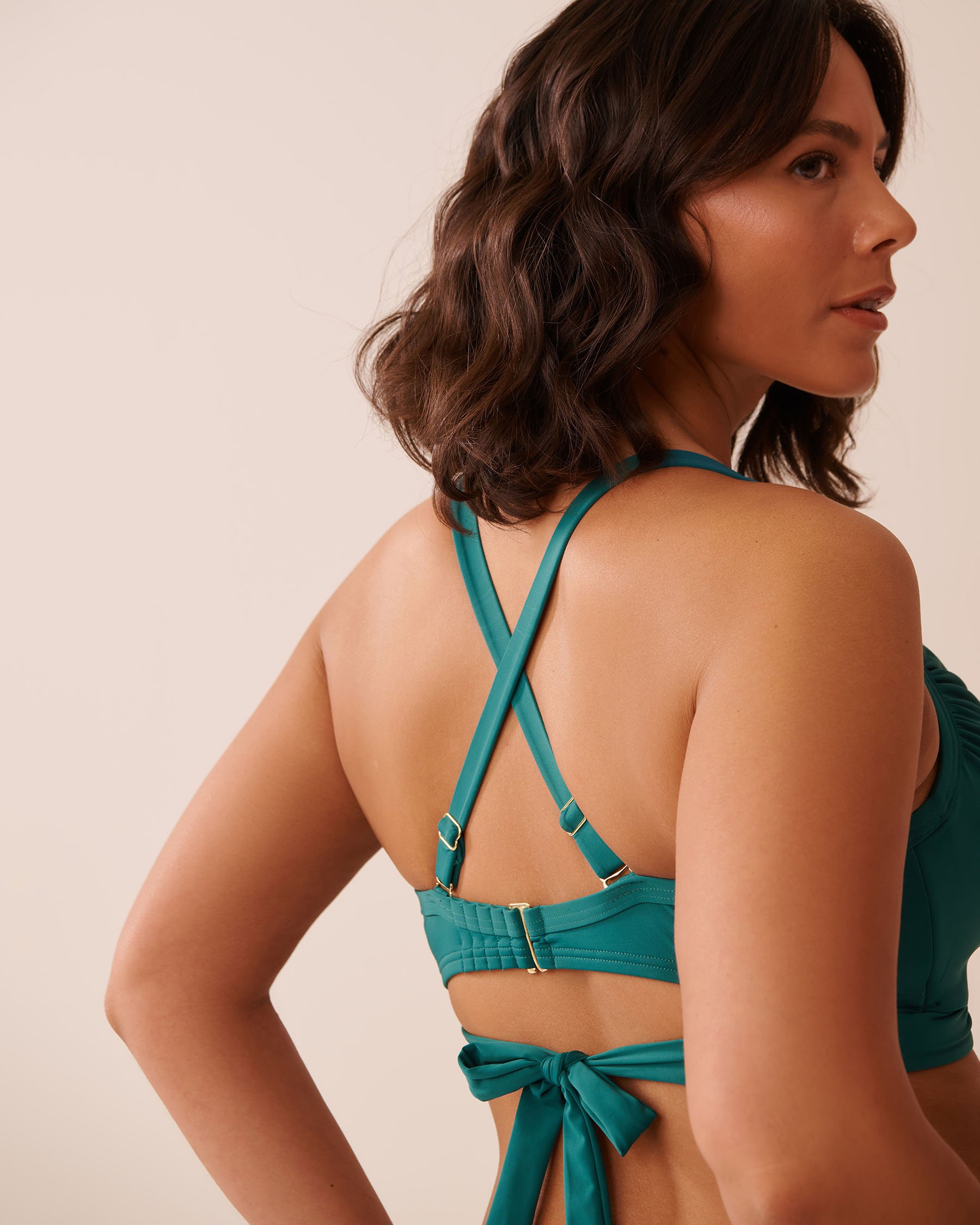 Haut de bikini drapé bonnet D TEAL BLUE