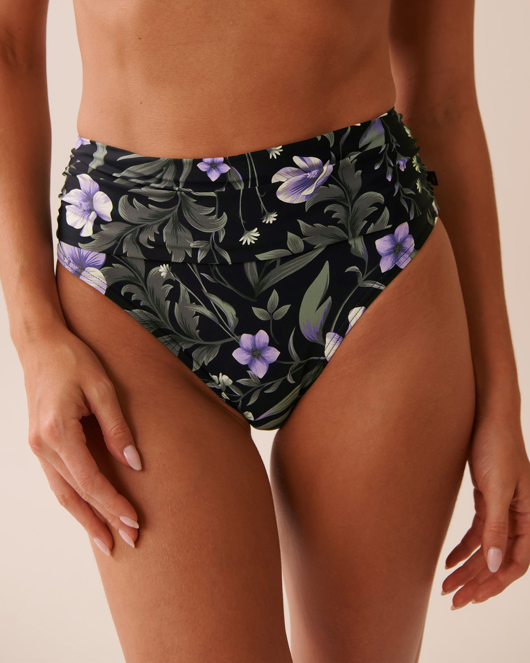 AFTER DARK BLOOMS Draped Mid Waist Bikini Bottom