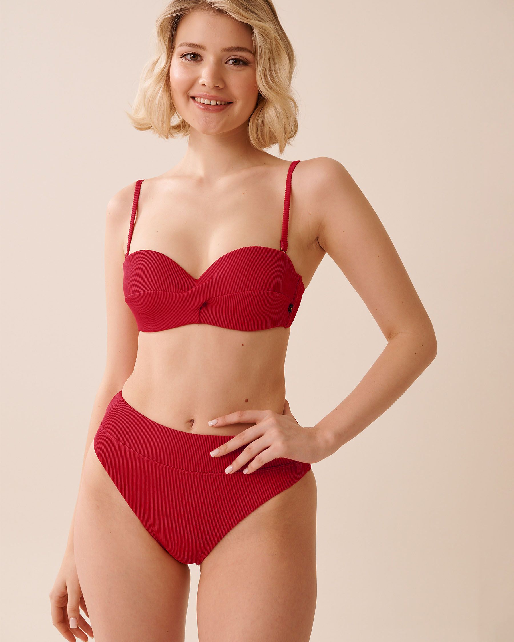 JALAPEÑO RED Ribbed Twist Bandeau Bikini Top