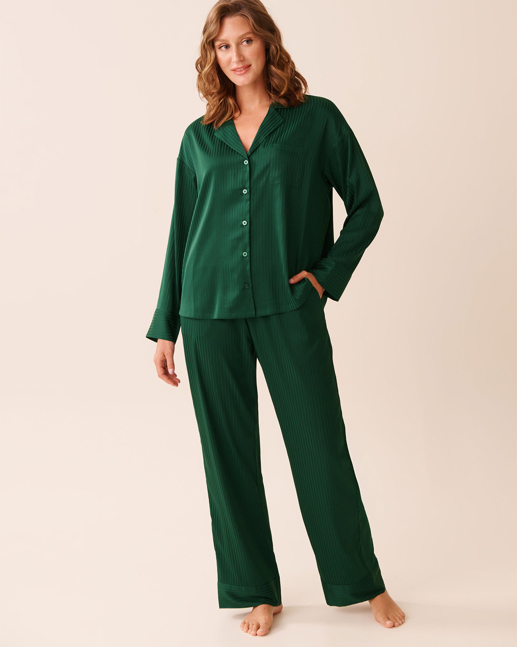 Jacquard Stripe Satin Pajama Set