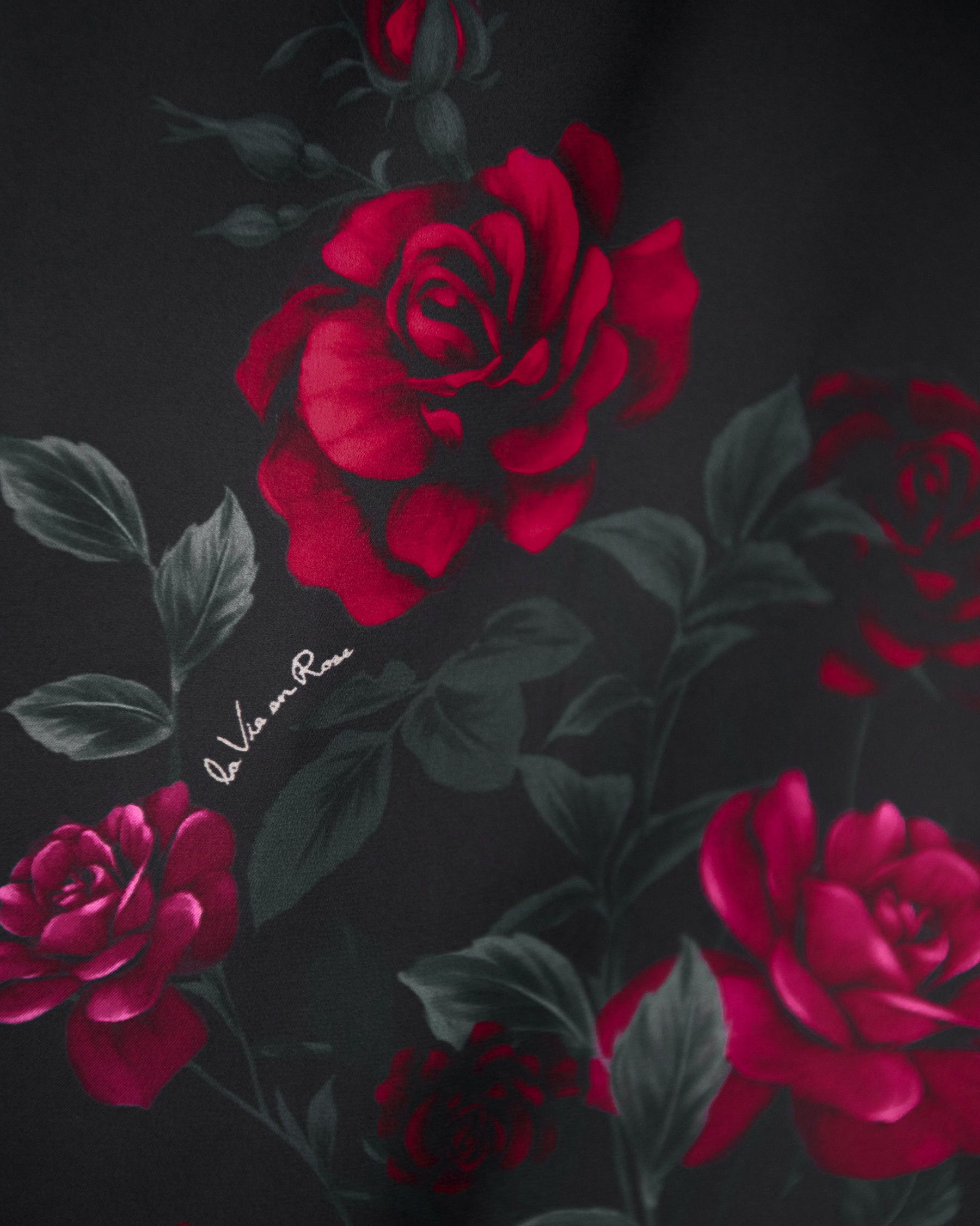 Red Rose Print Satin Button-down Shirt