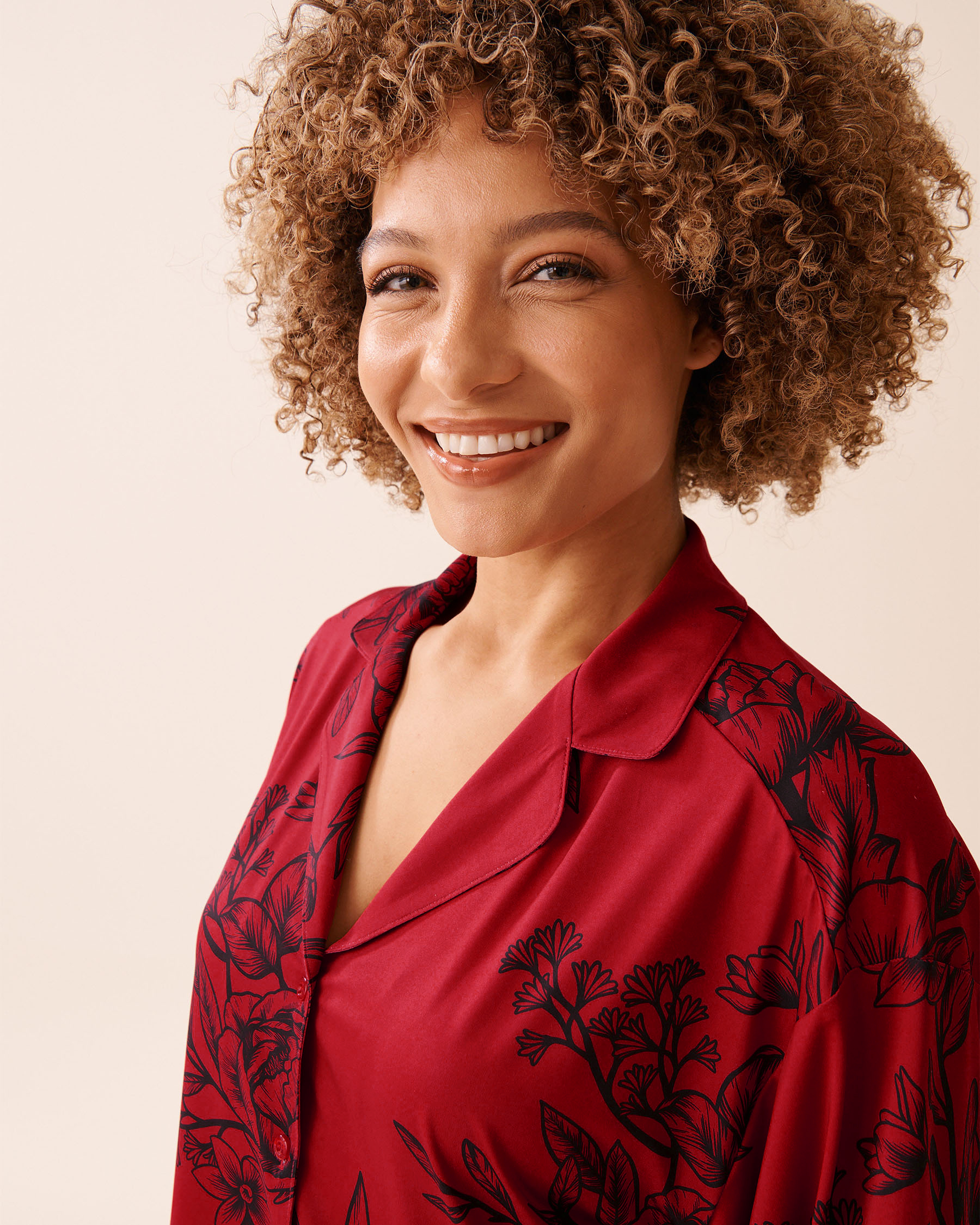 Crimson Bloom Recycled Fibers Lace Trim Button-down Shirt