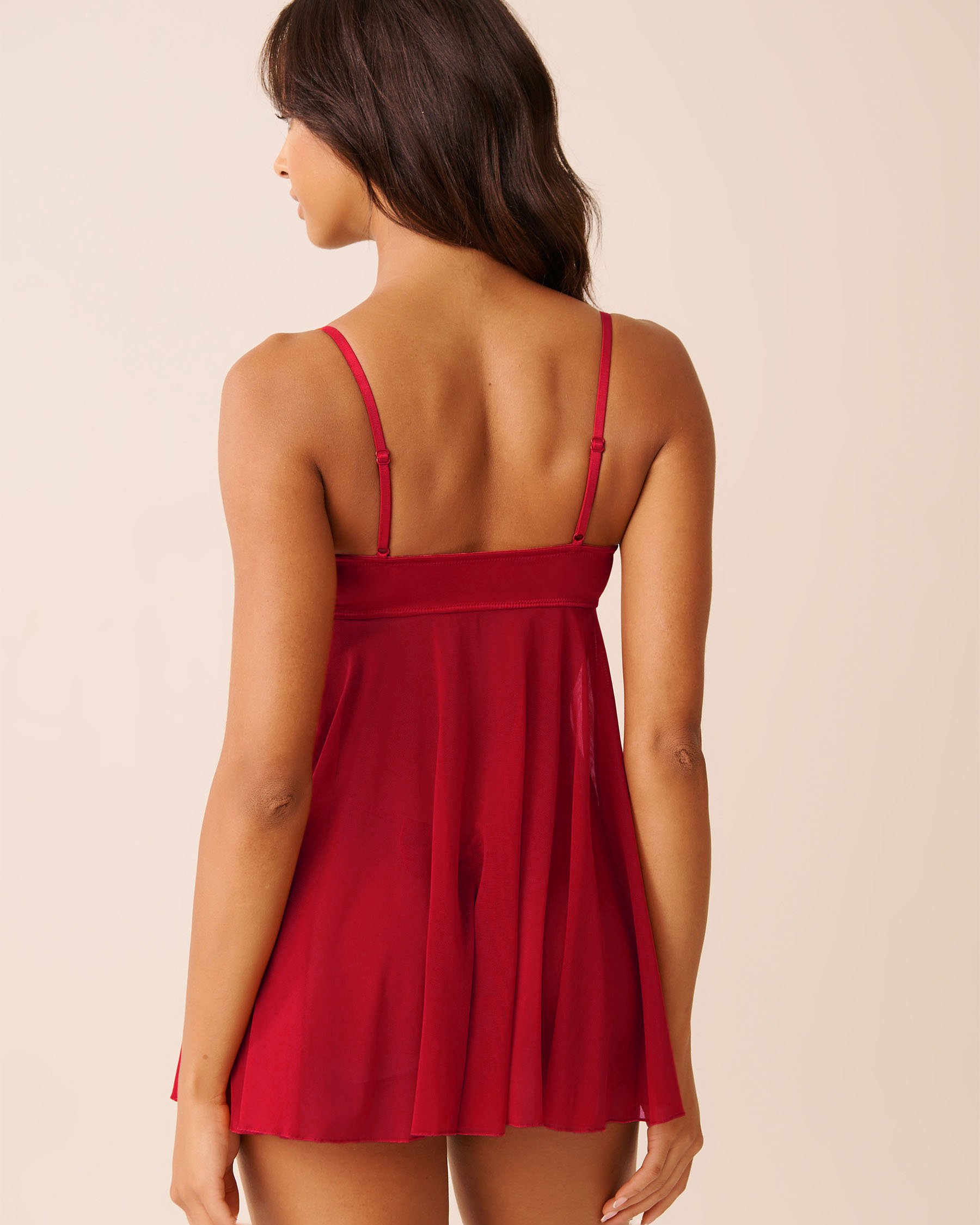 Open Front Satin and Mesh Babydoll with Bow