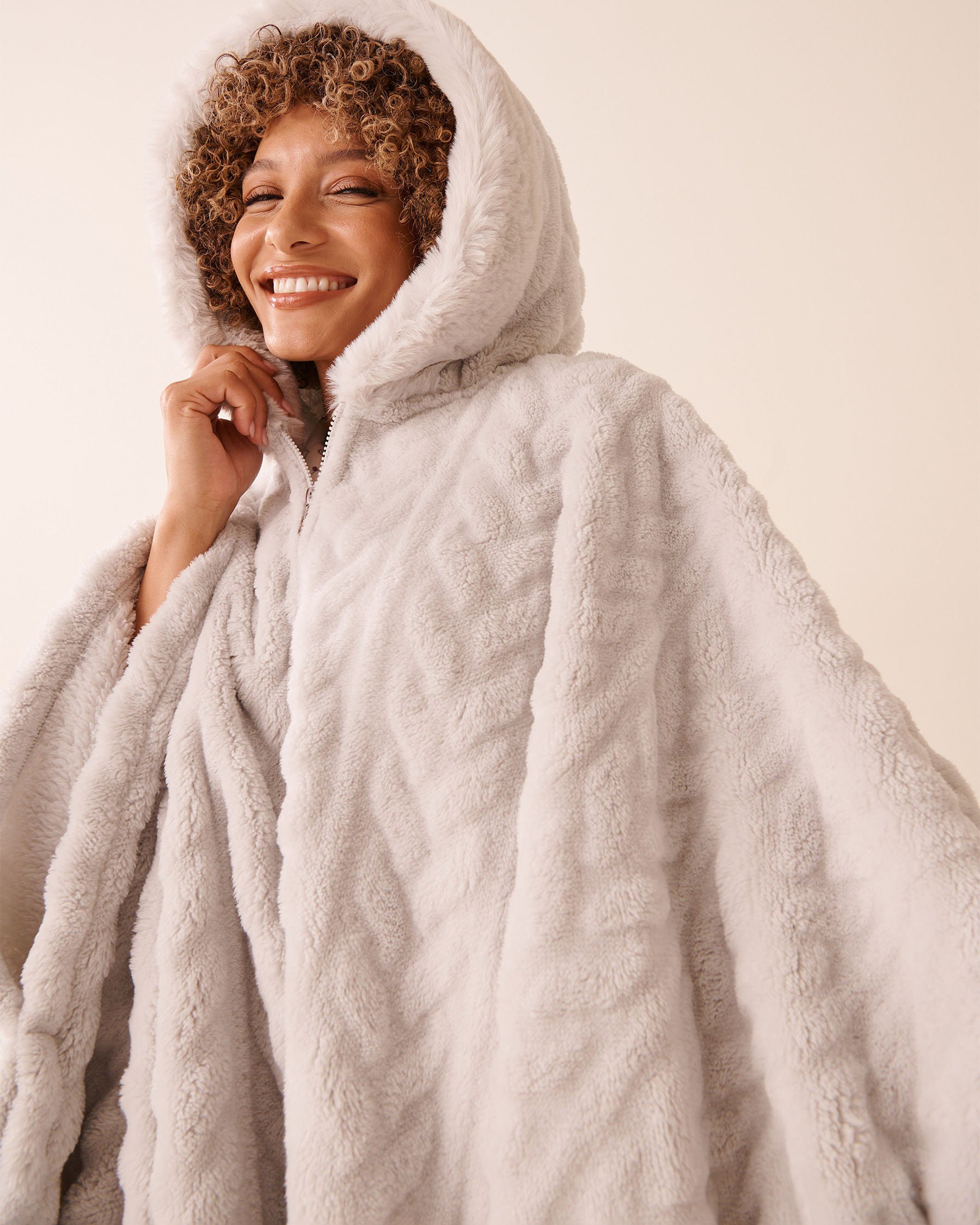 Cable Effect Soft Plush Hooded Cape