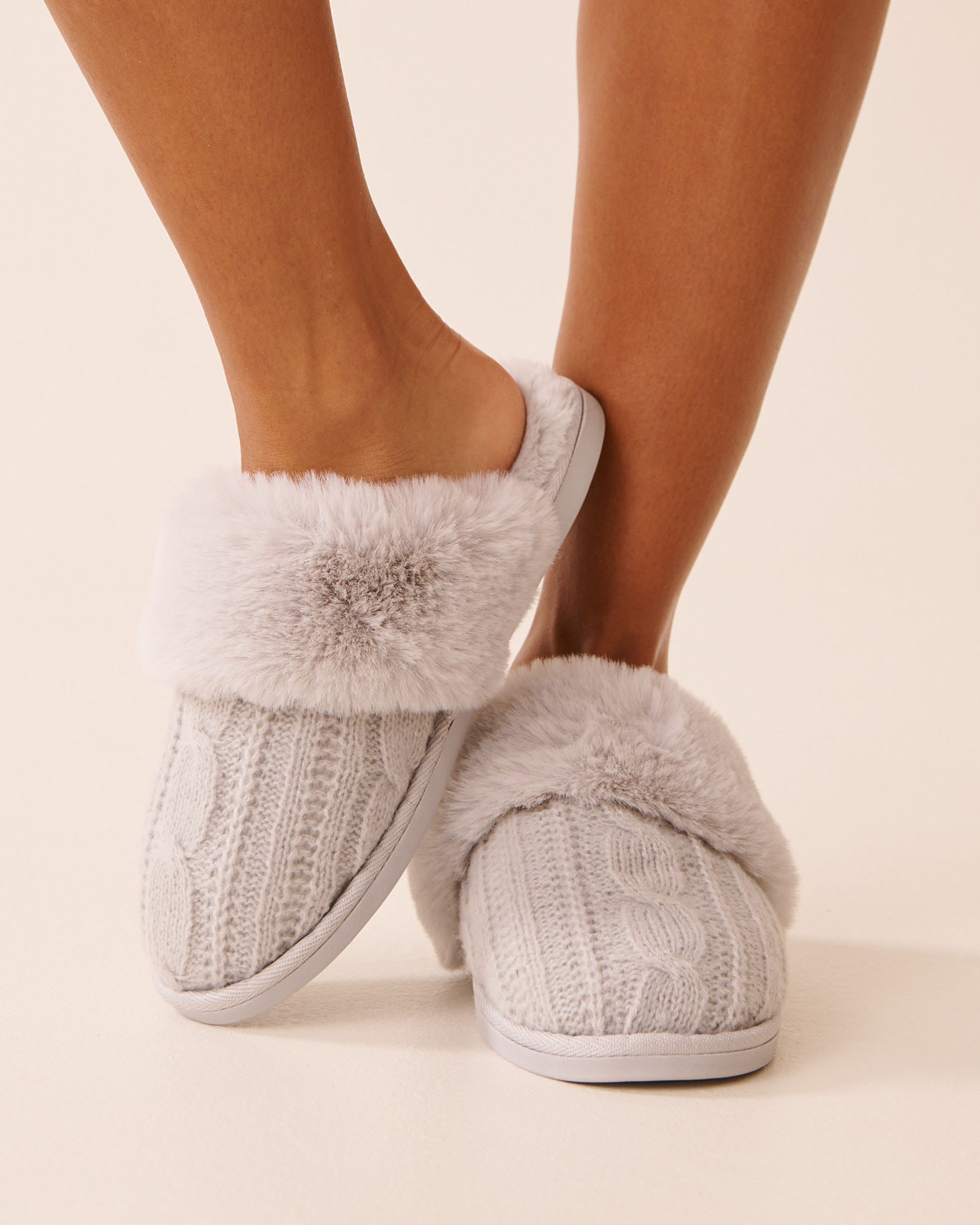 Cable Knit and Faux Fur Slippers