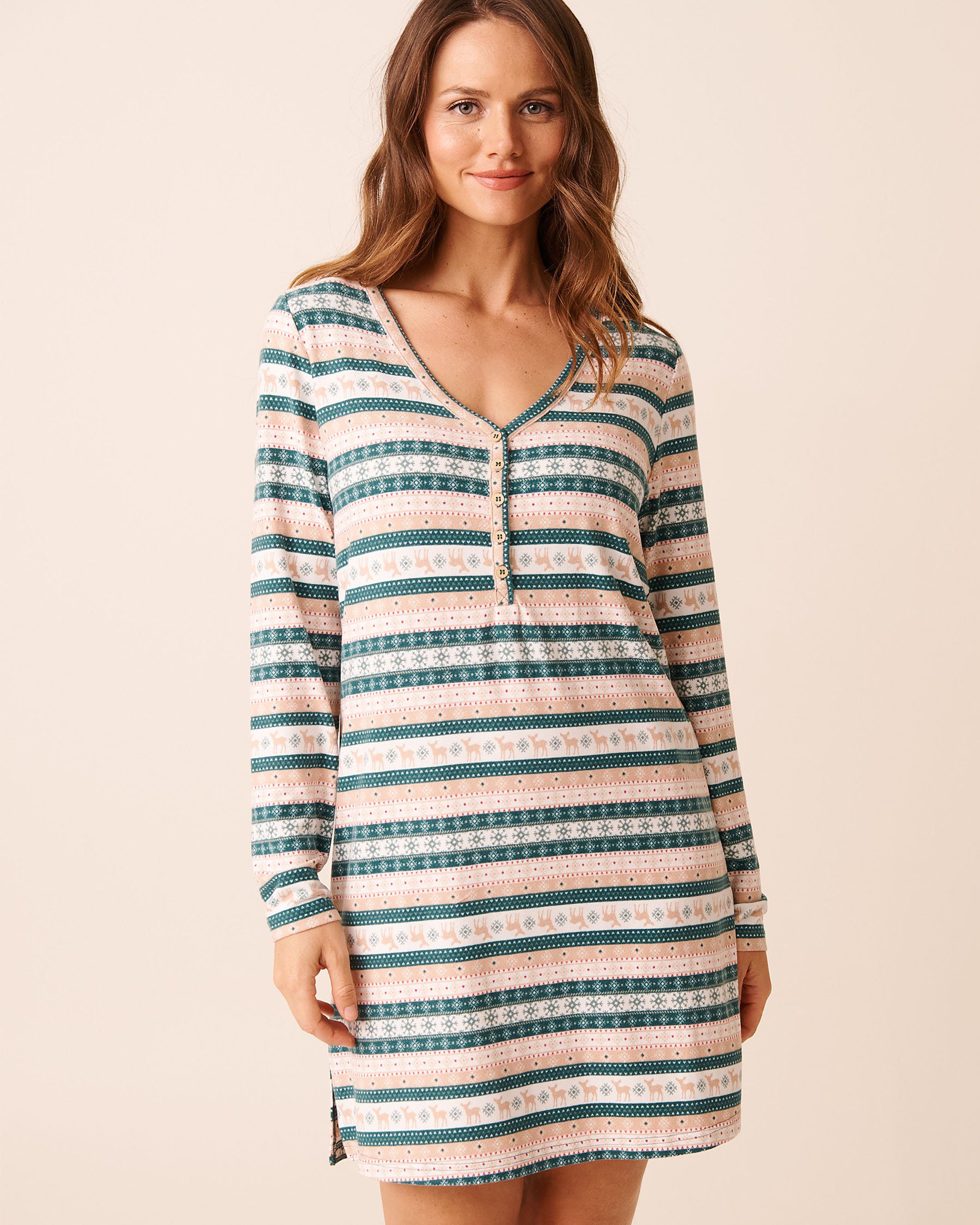 Deer Print Recycled Fibers Long Sleeve Sleepshirt