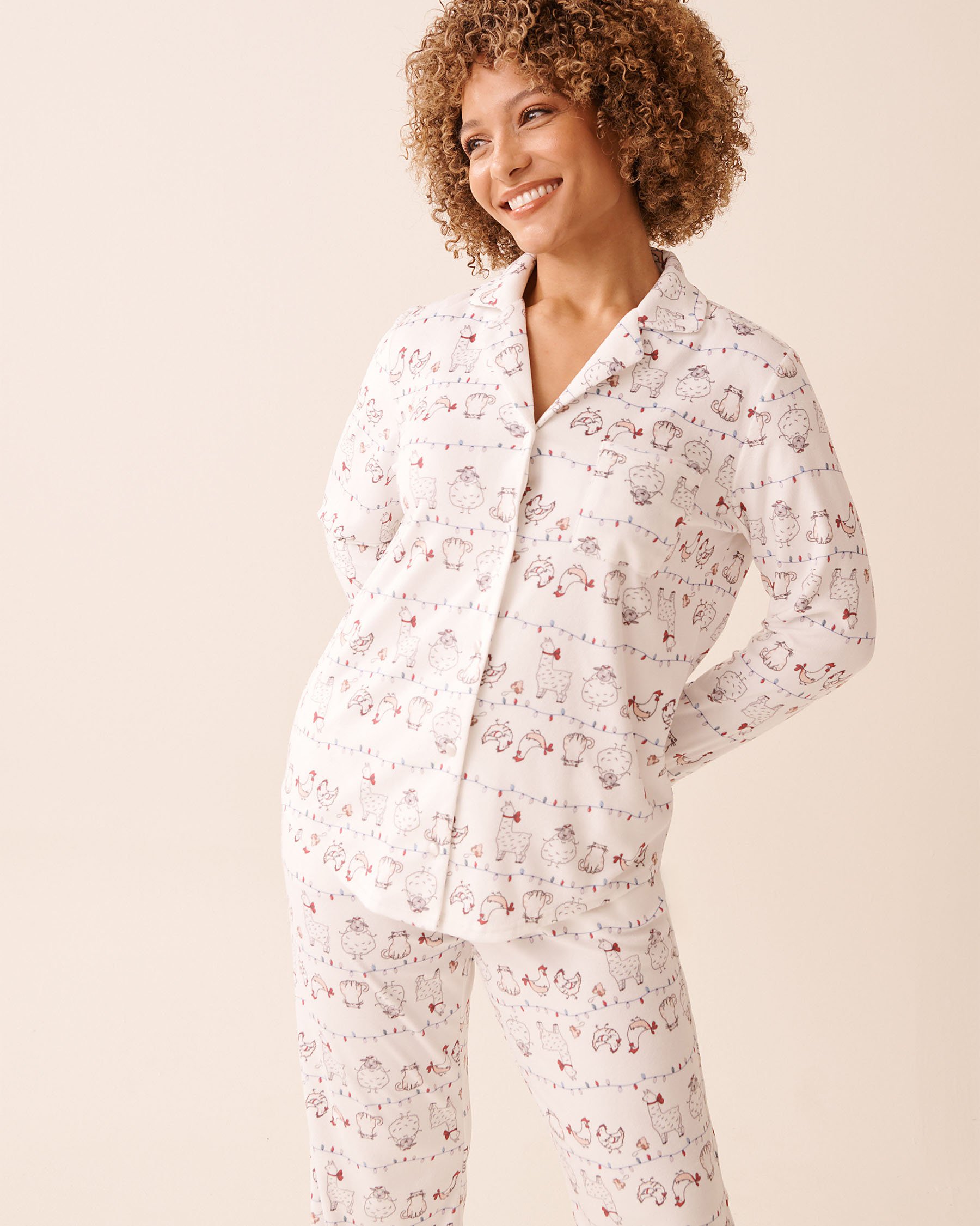 Farm Friends Print Soft Velour Button-down Shirt