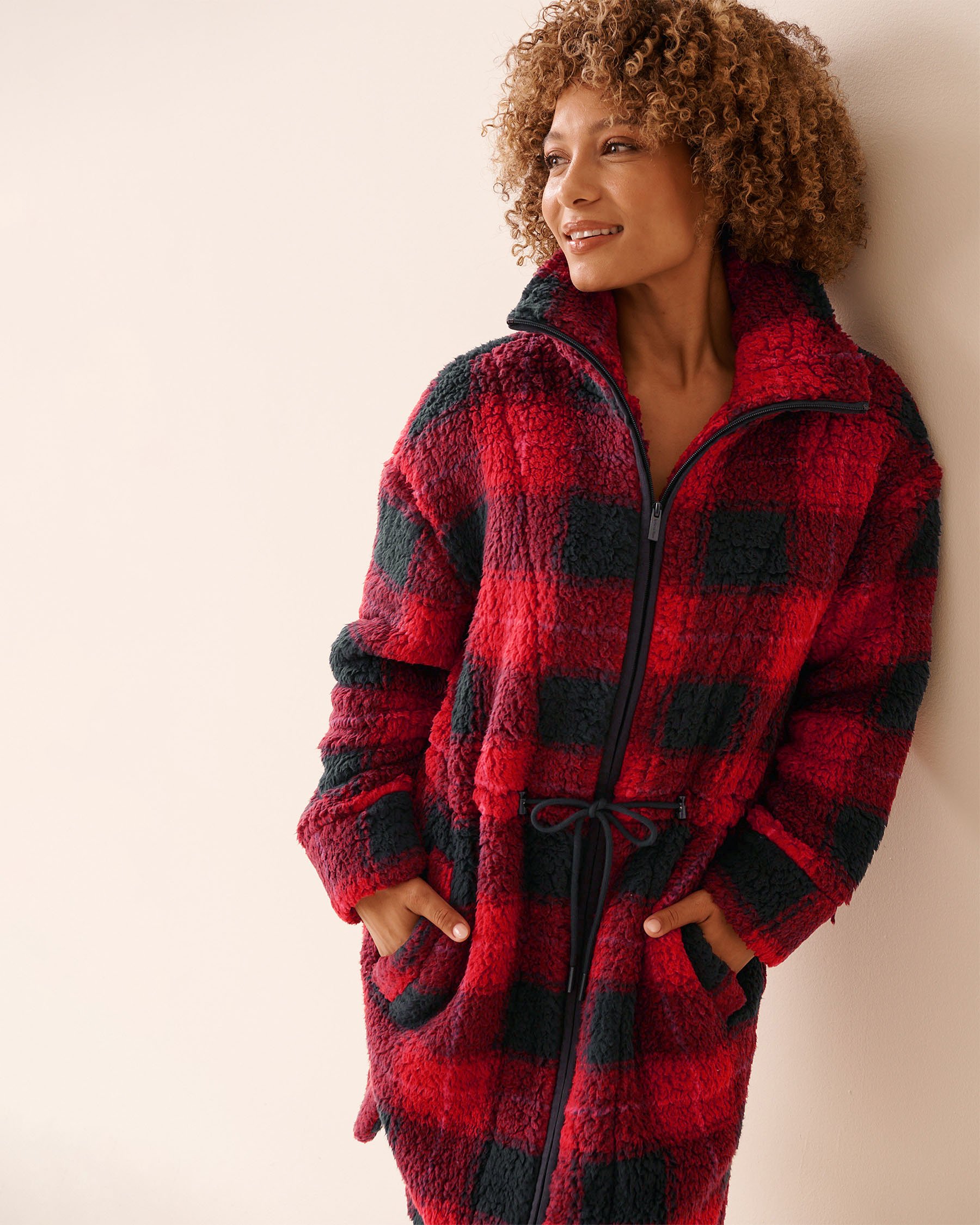 Zip-up Funnel Neck Sherpa Robe