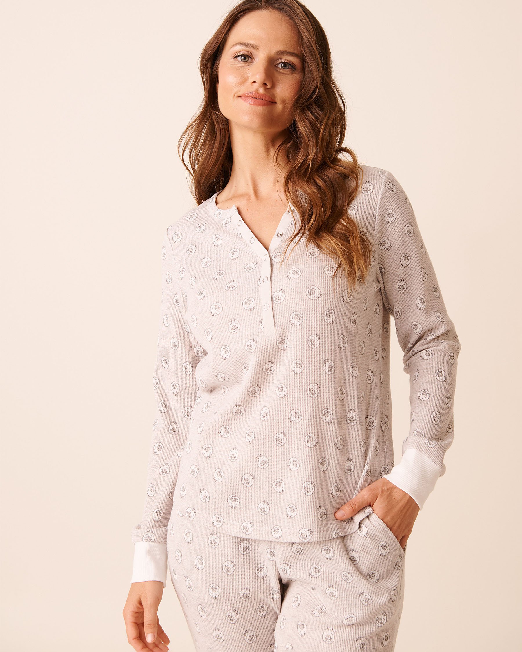 Sheep Print Waffle Knit Long Sleeve Shirt