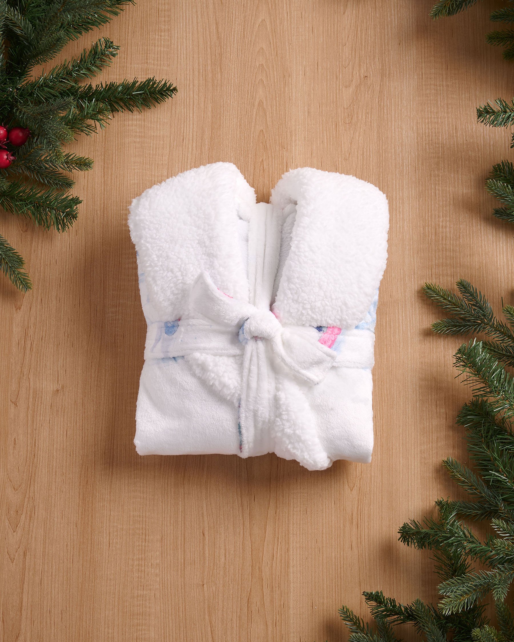 Robe de chambre à capuchon en peluche imprimé oursons skieurs