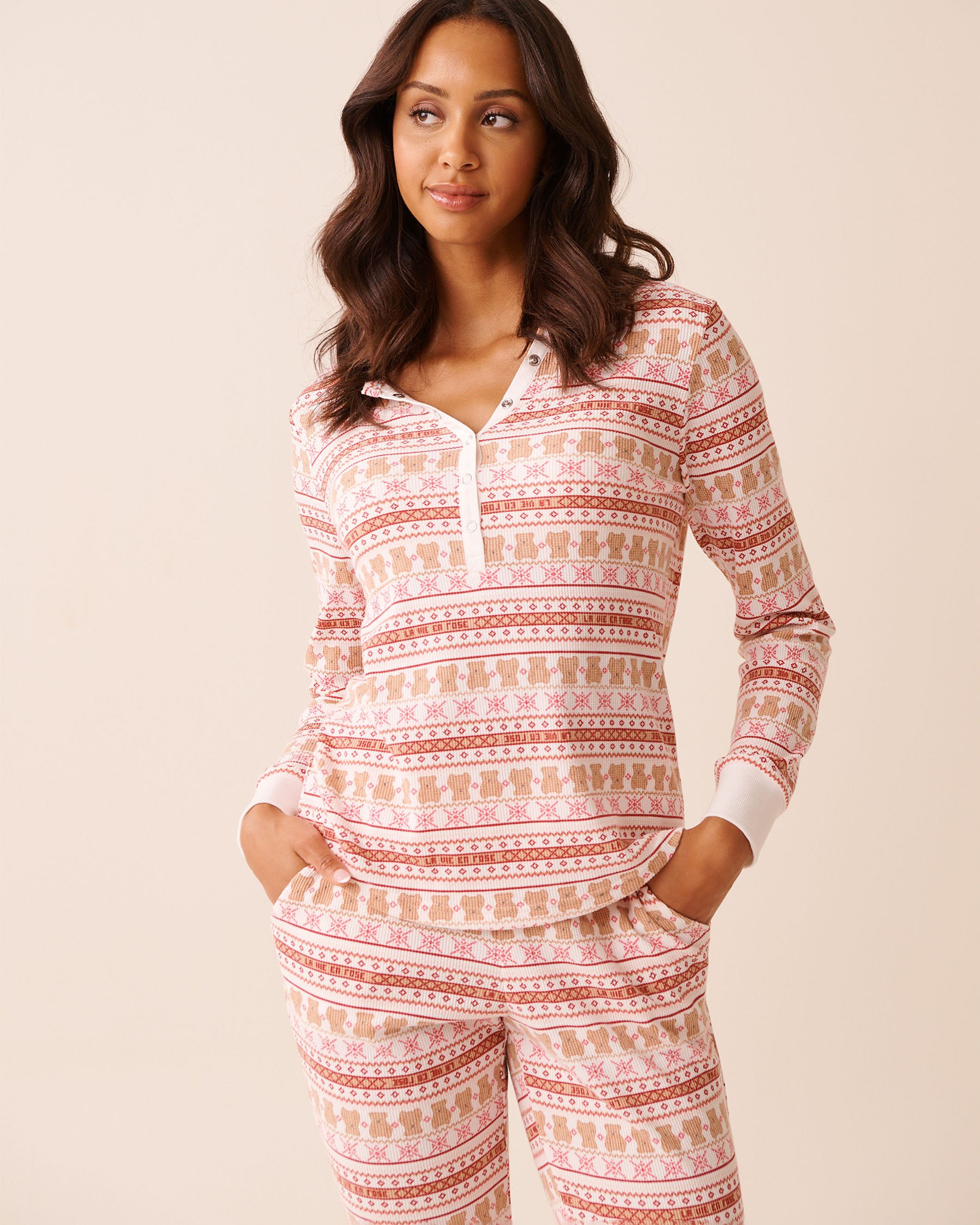 Sheep Print Waffle Knit Long Sleeve Shirt