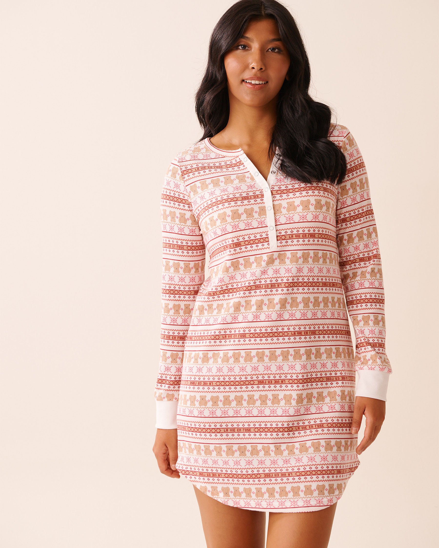 Sheep Print Waffle Knit Long Sleeve Sleepshirt