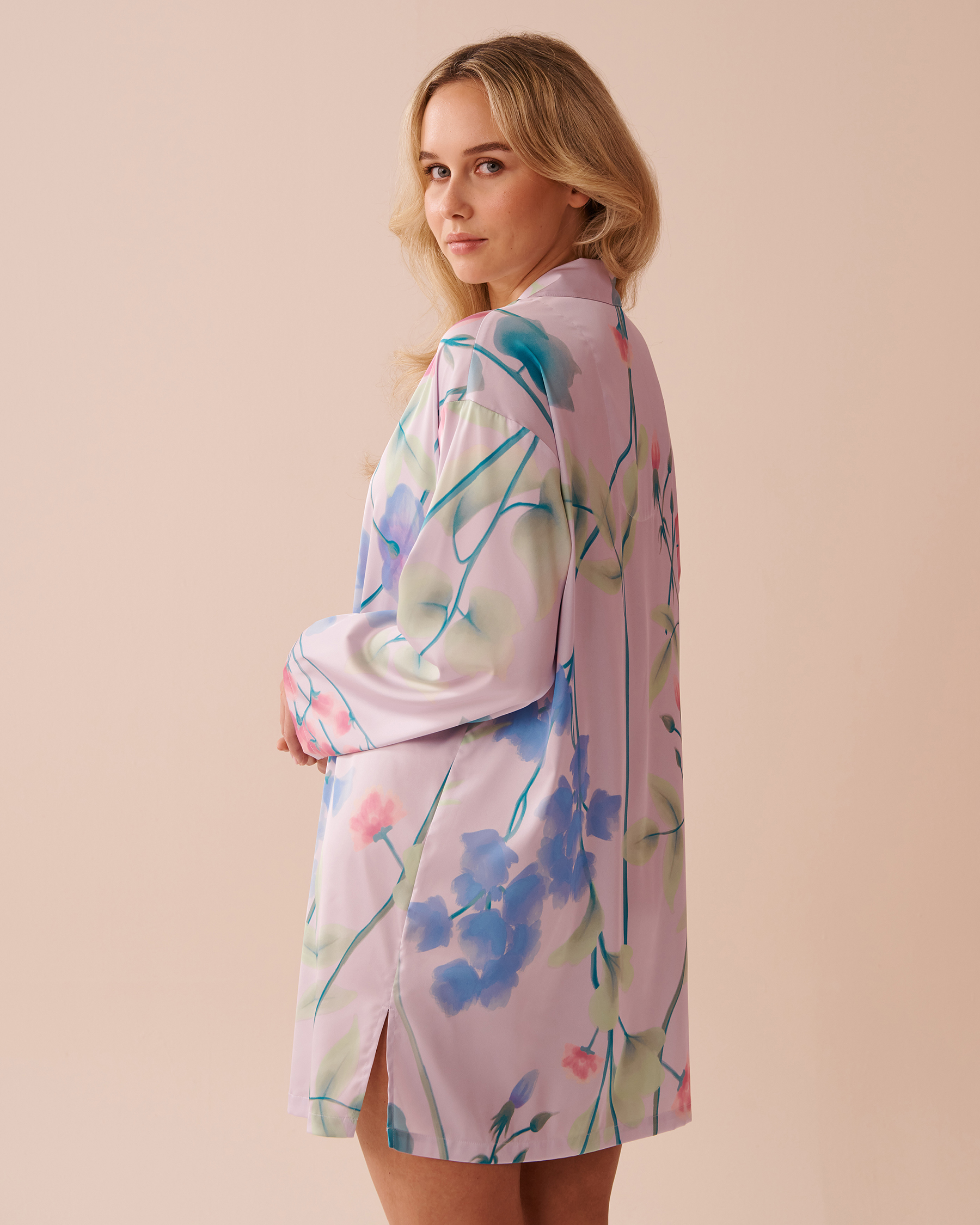 Lavender Garden Print Long Sleeve Satin Sleepshirt
