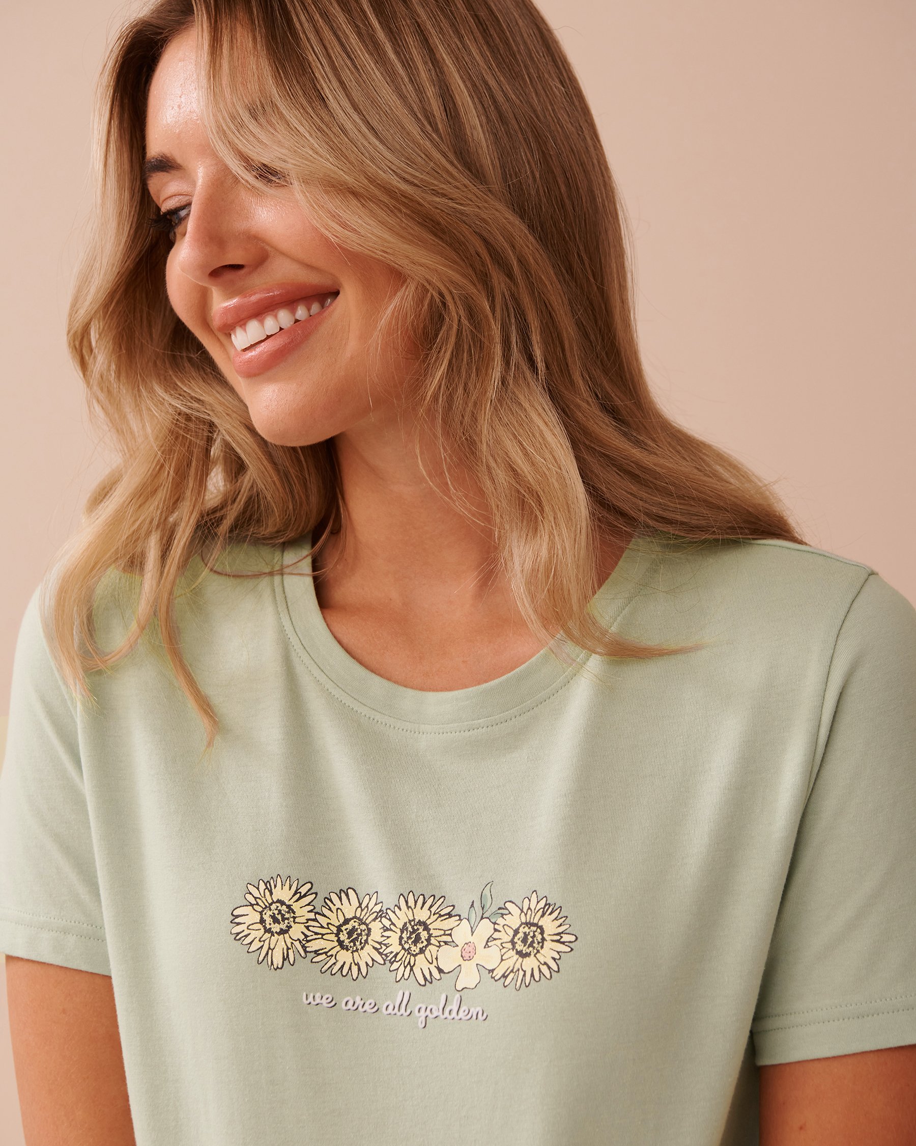 Sunflower Print Cotton Crew Neck T-shirt