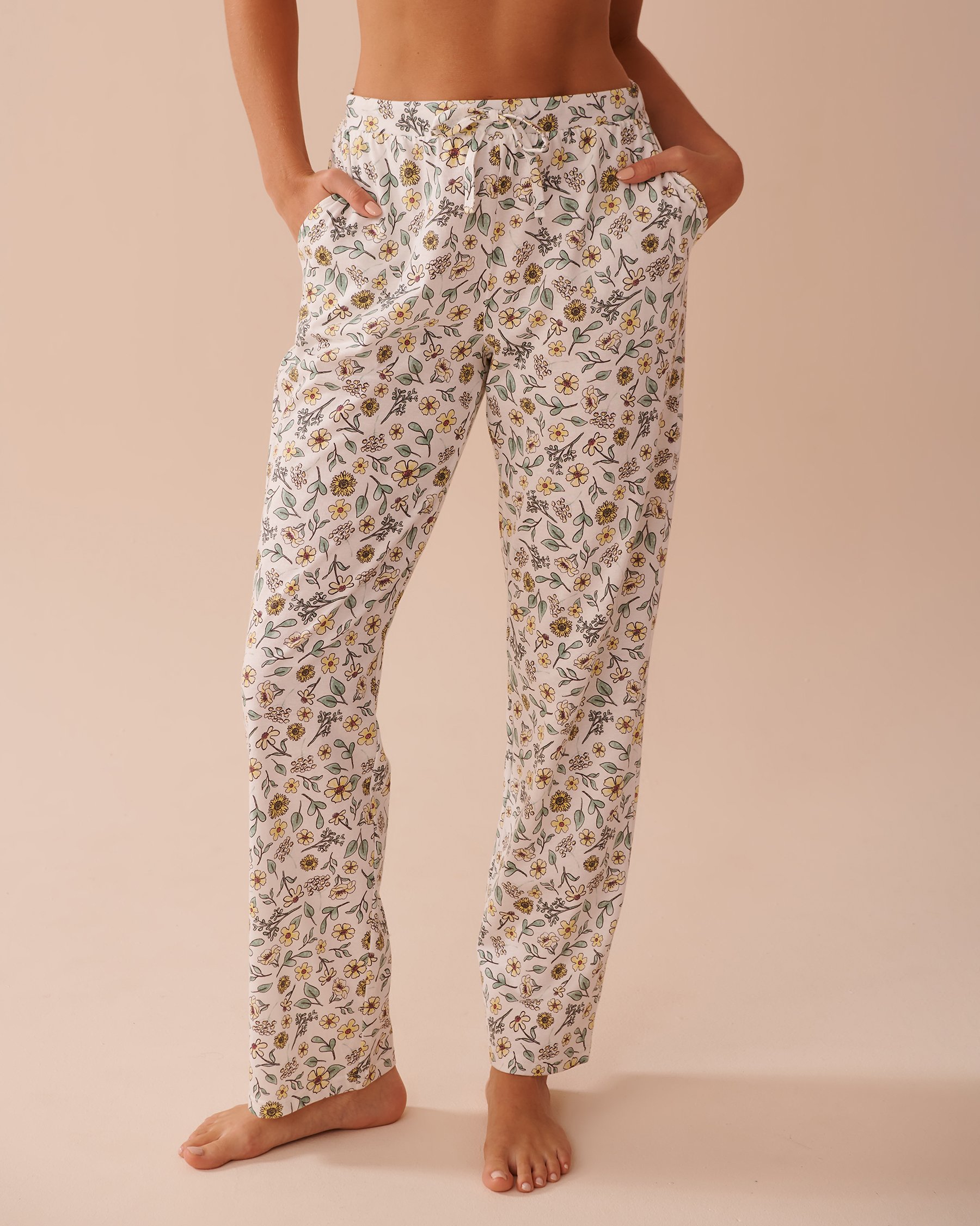 Sunflower Print Cotton Pajama Pants