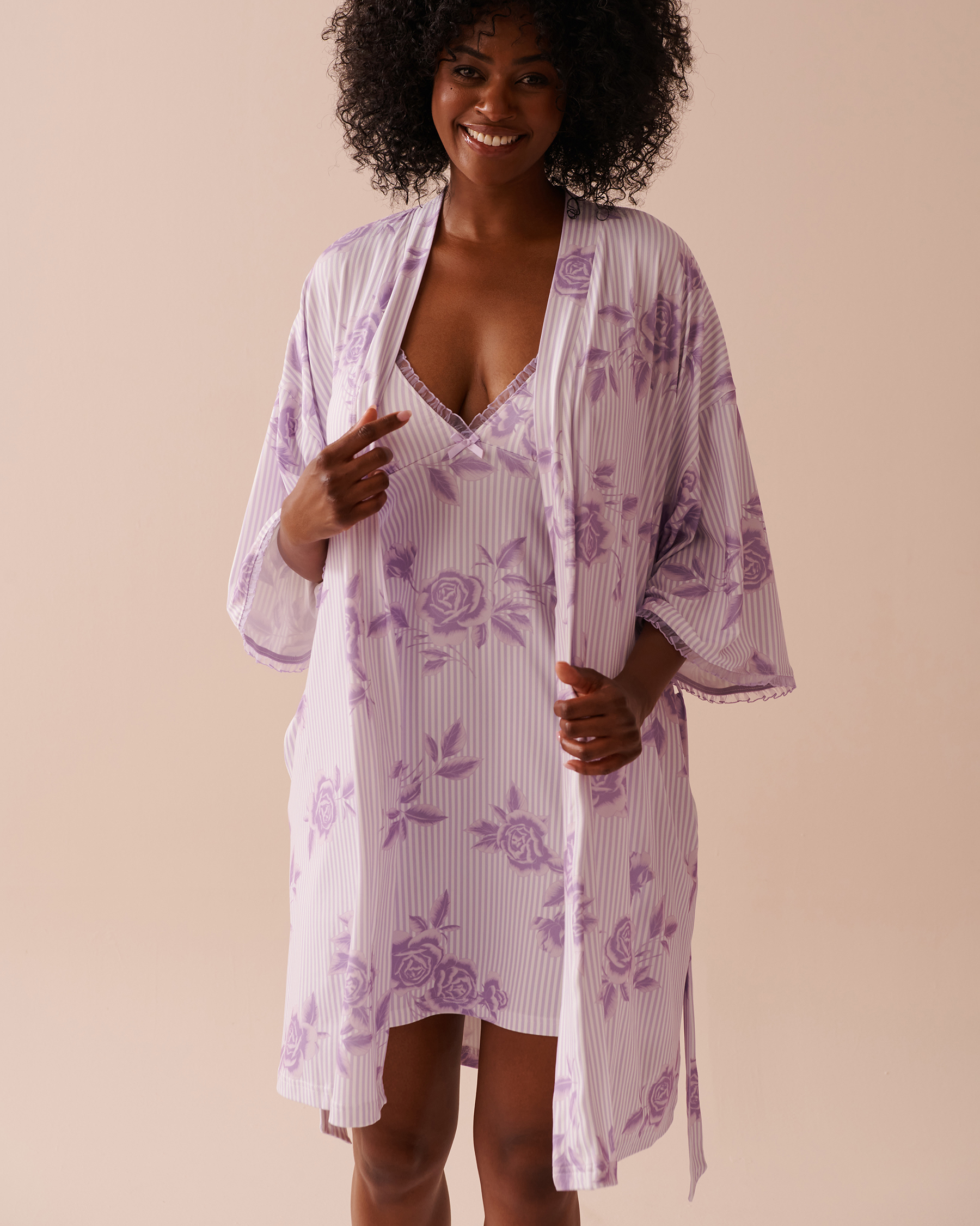 Lilac Rose Print Super Soft Kimono
