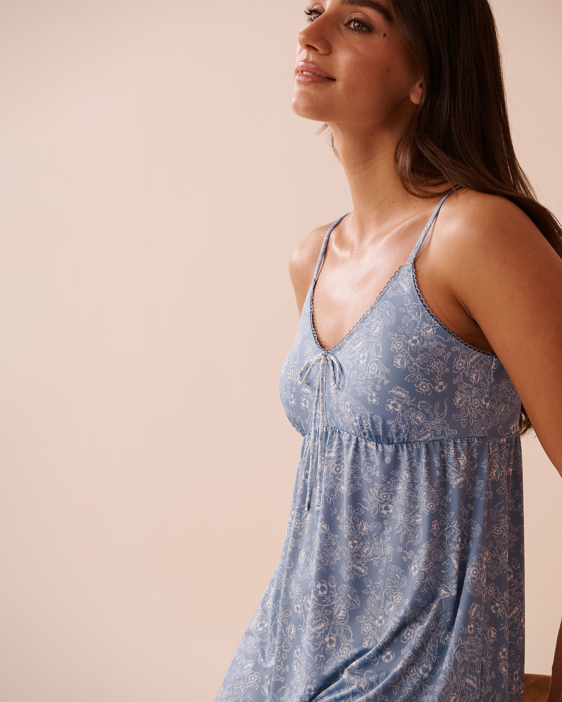 White Floral Print Recycled Fibers Ruffled Nightie