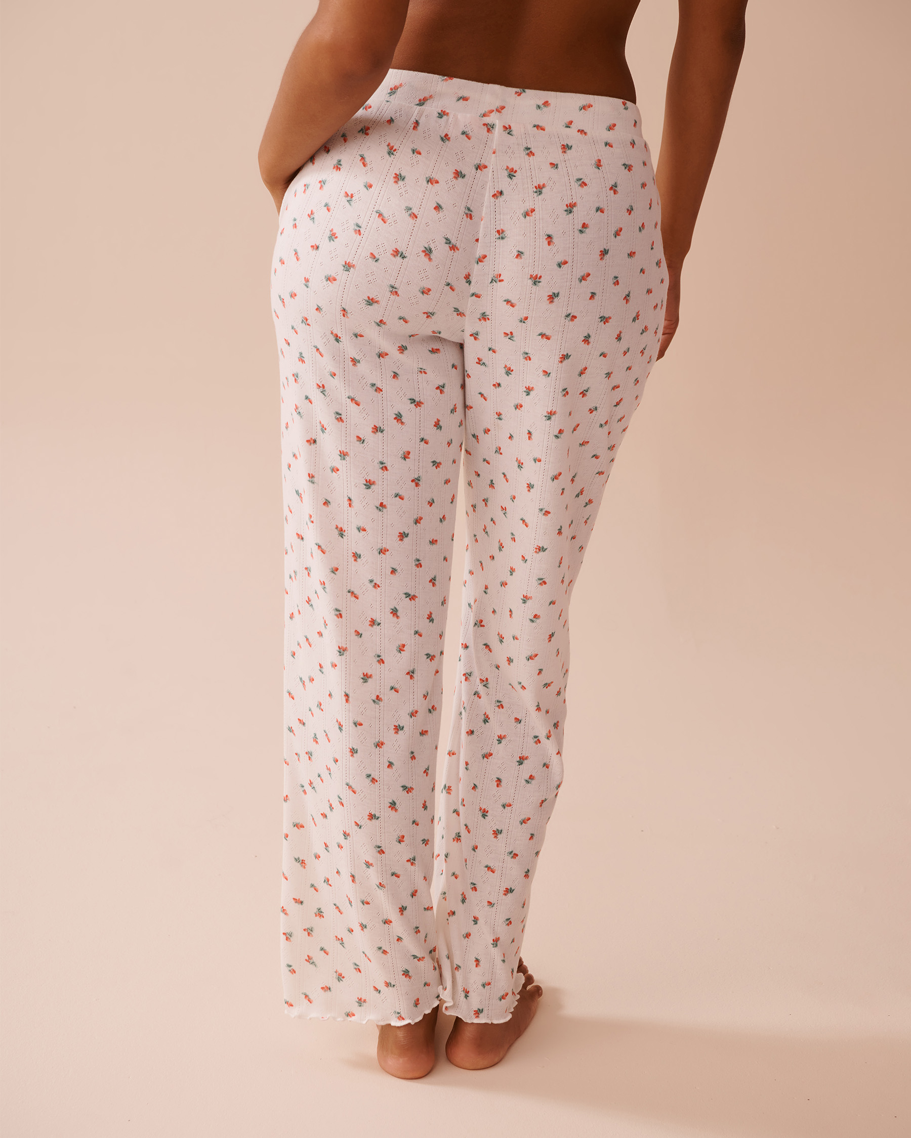 Strawberry Print Lettuce Edge Pointelle Pajama Pants