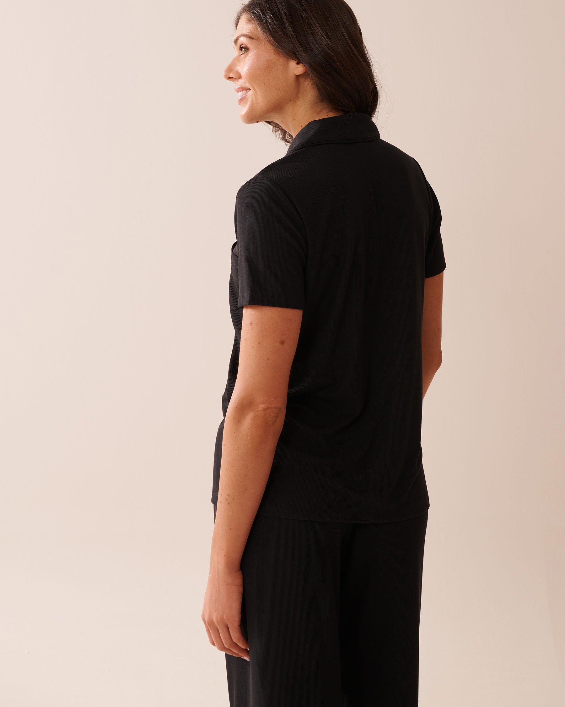 Ribbed Modal Button-down Shirt