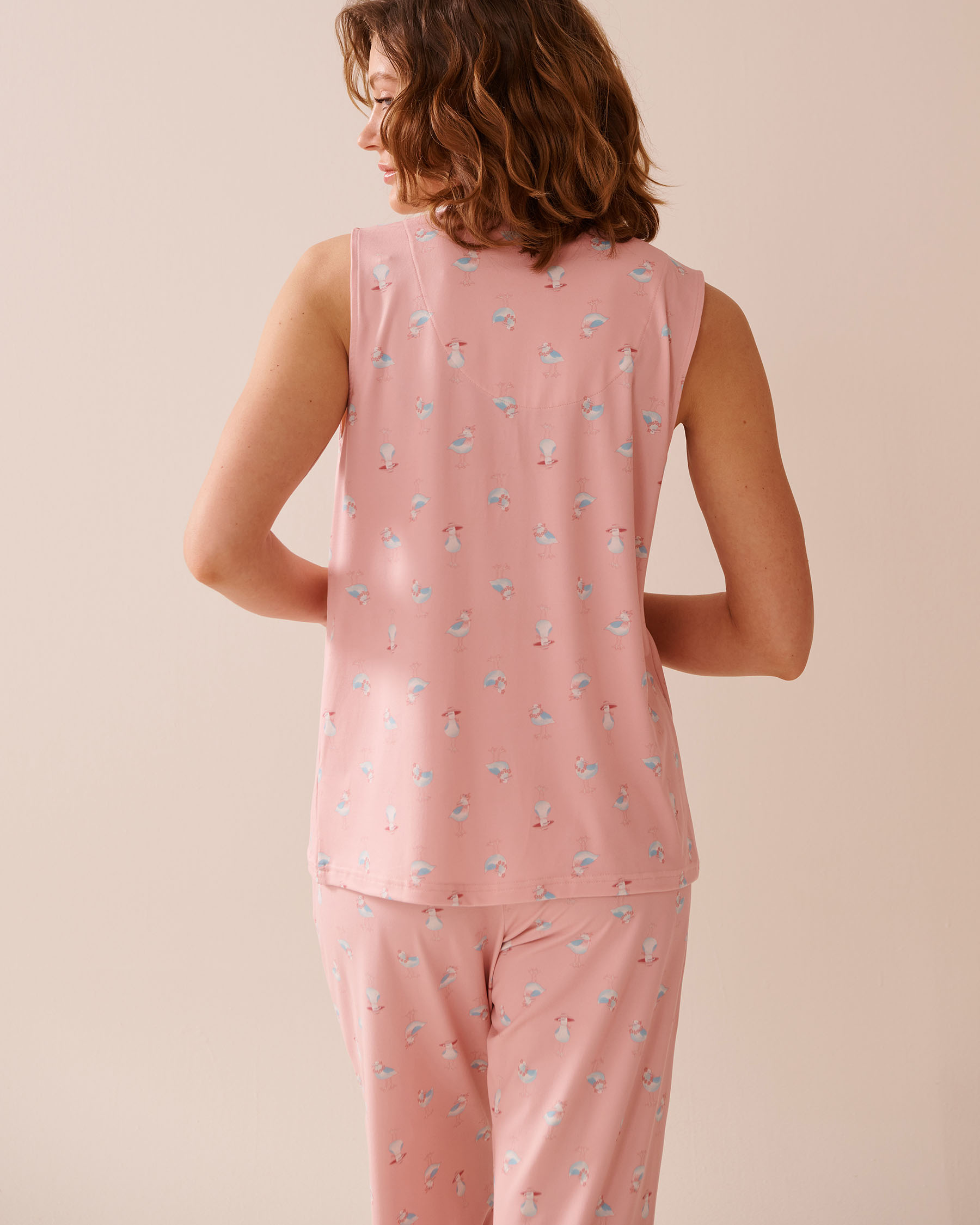 Seagull Print Super Soft Sleeveless Button-down Shirt