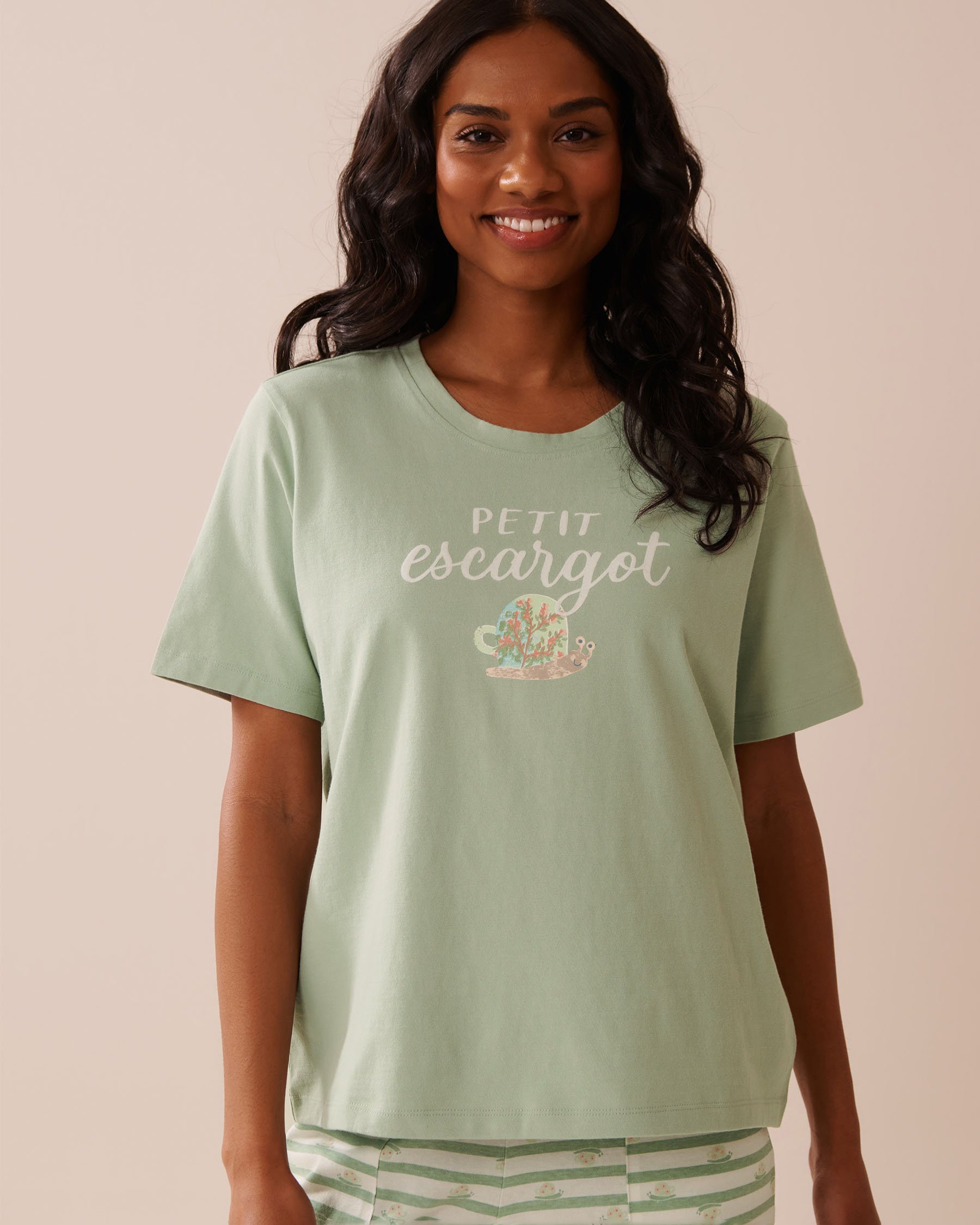 Snail Print Crew Neck Cotton T-shirt