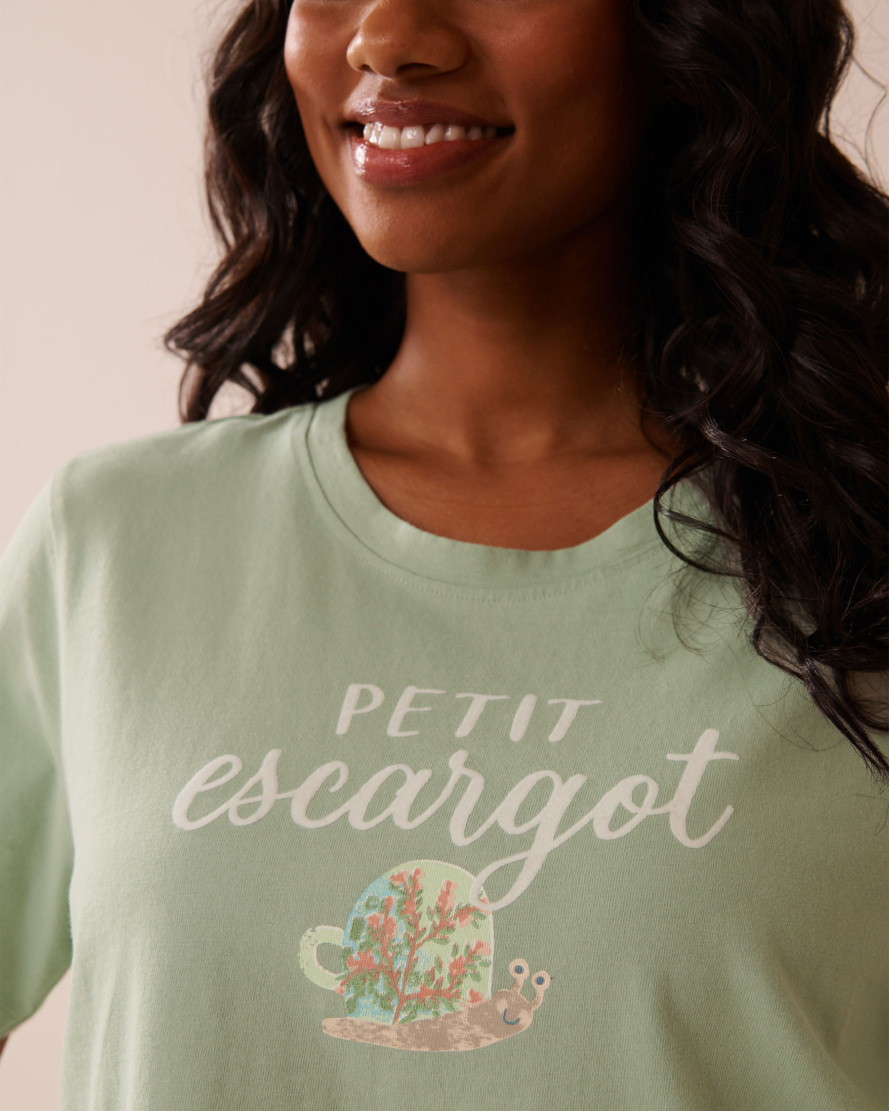 Snail Print Crew Neck Cotton T-shirt