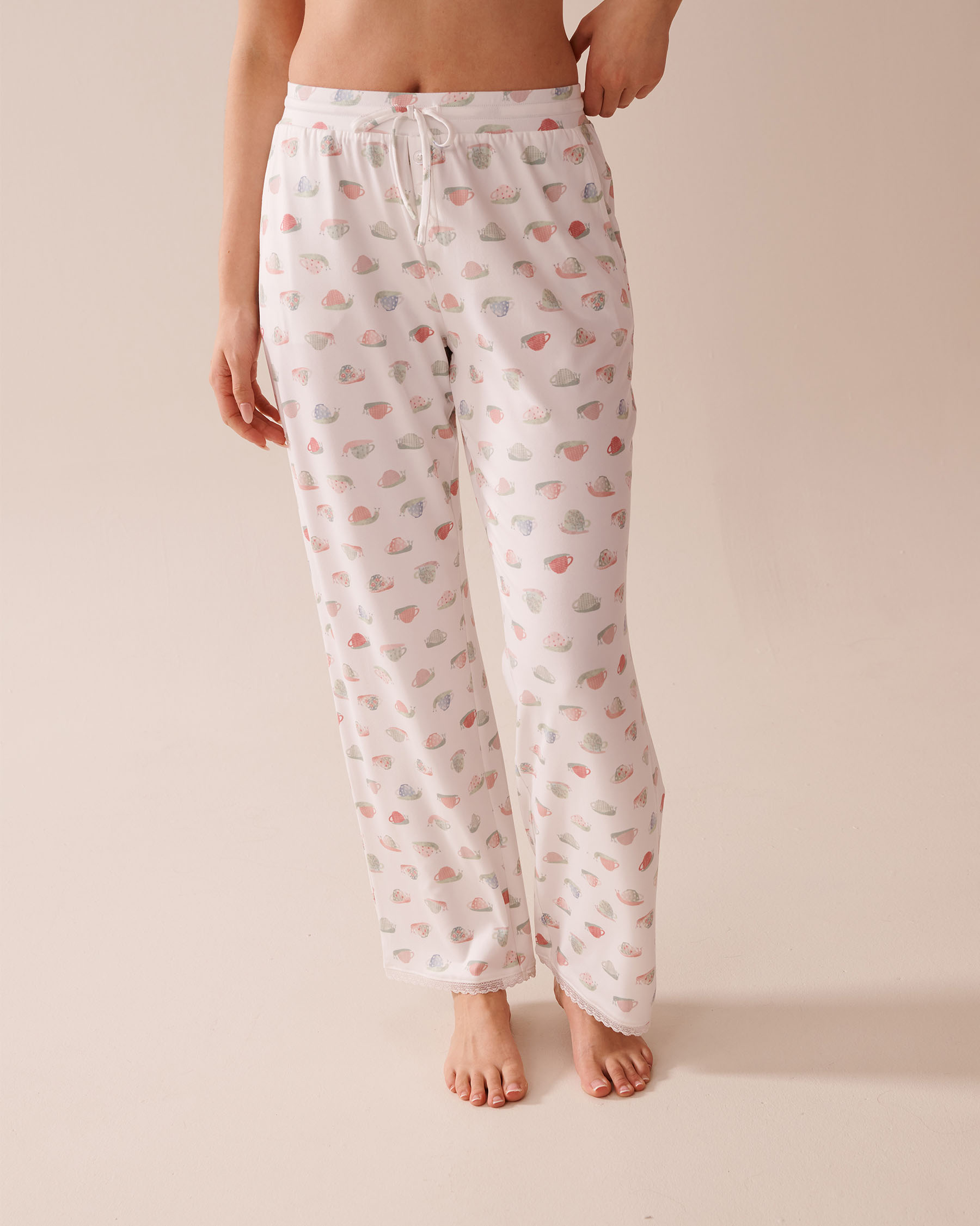 Snail Print Lace Trim Super Soft Pajama Pants