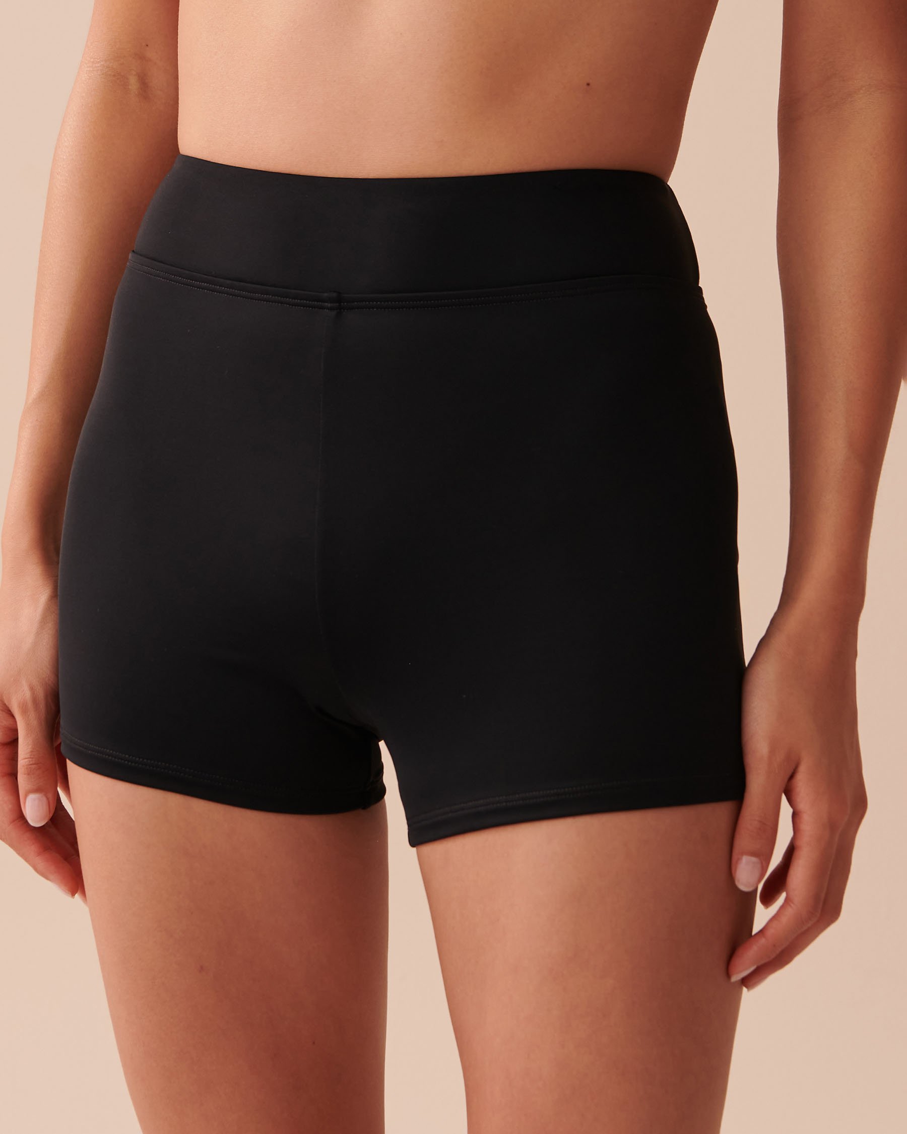 BLACK High Waist Boyshort Bikini Bottom