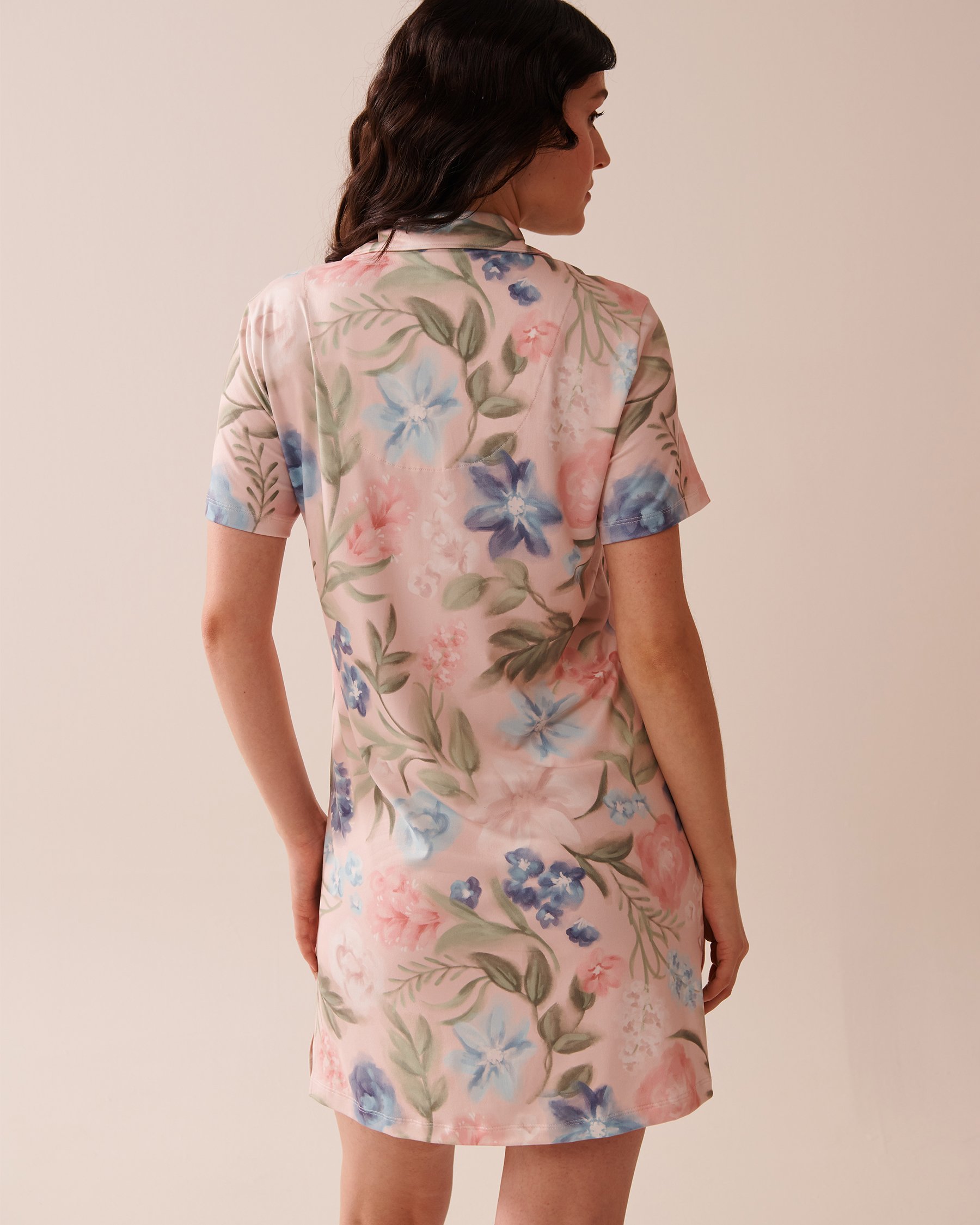 Watercolour Flower Print Super Soft Button-down Sleepshirt