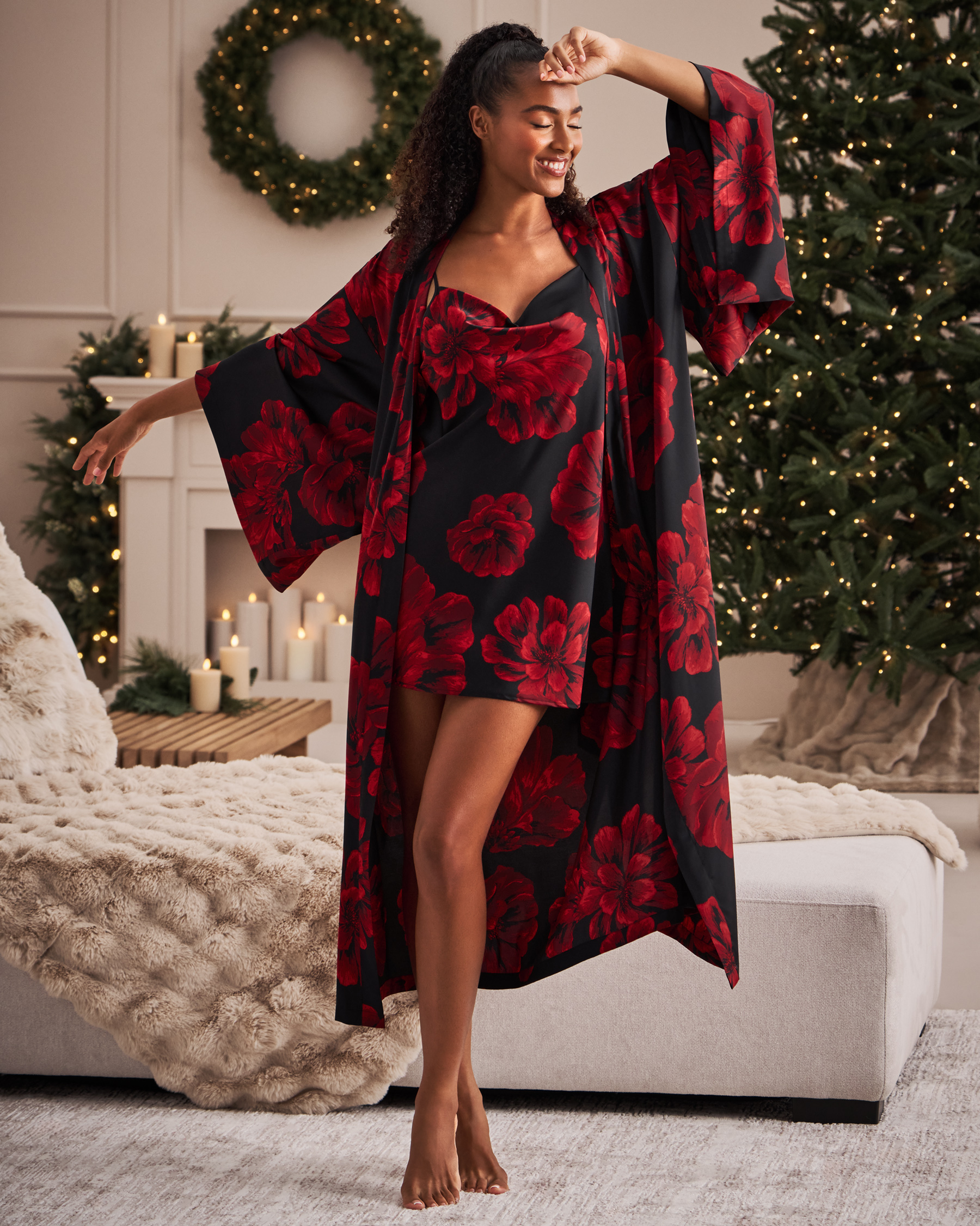 Peony Print Satin Nightie