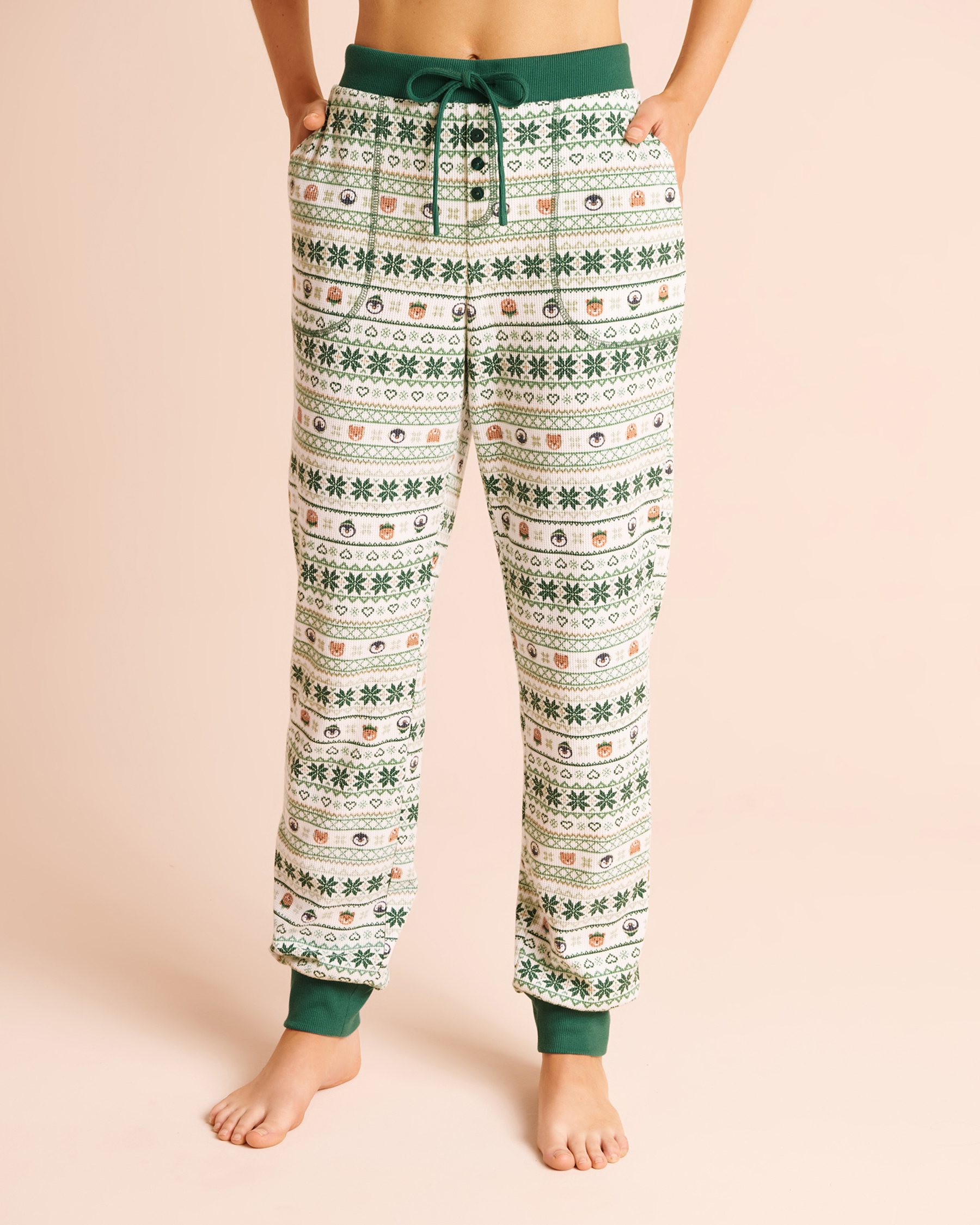 Nordic Animals Print Waffle Knit Jogger Pajama Pants