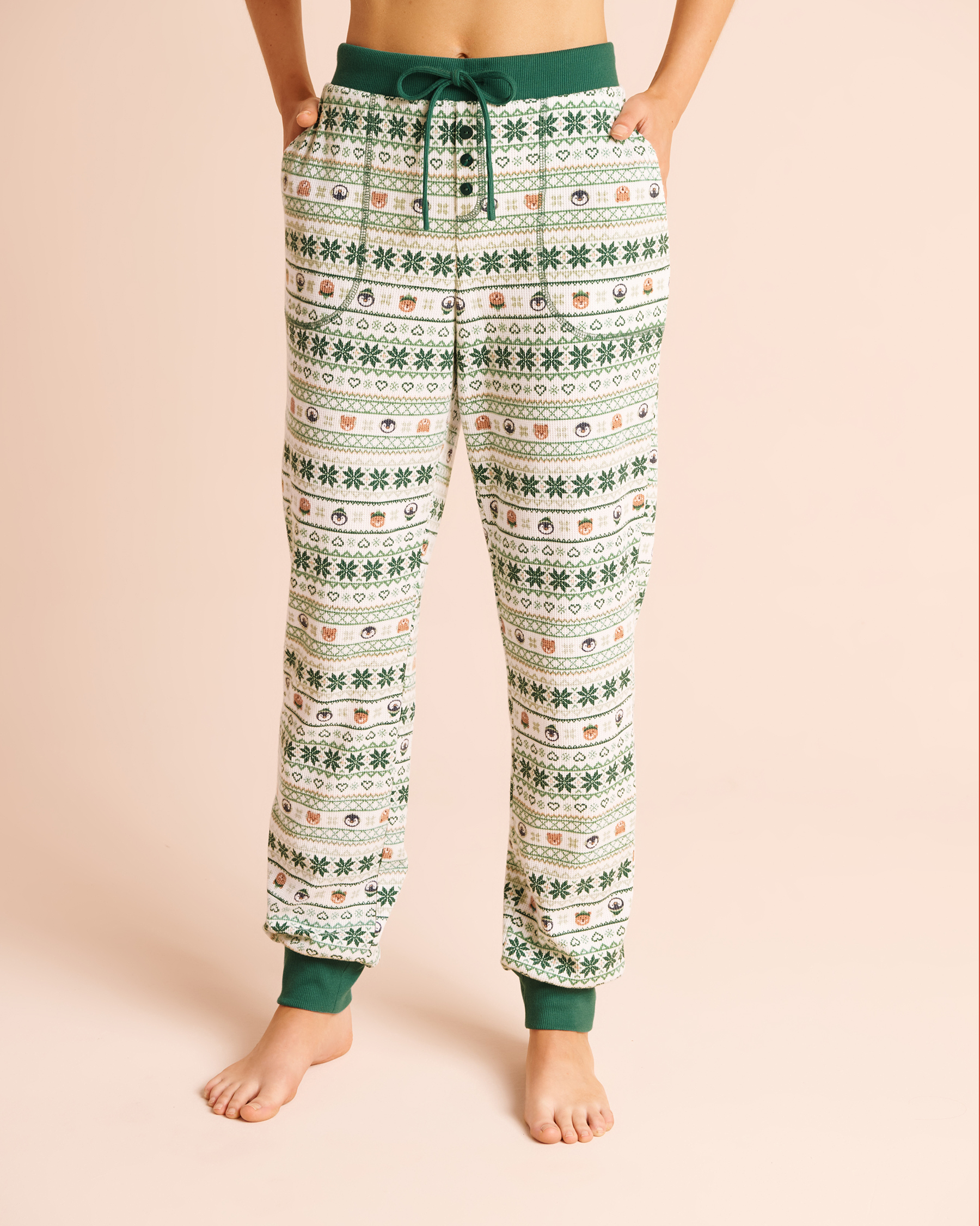 Nordic Animals Print Waffle Knit Jogger Pajama Pants
