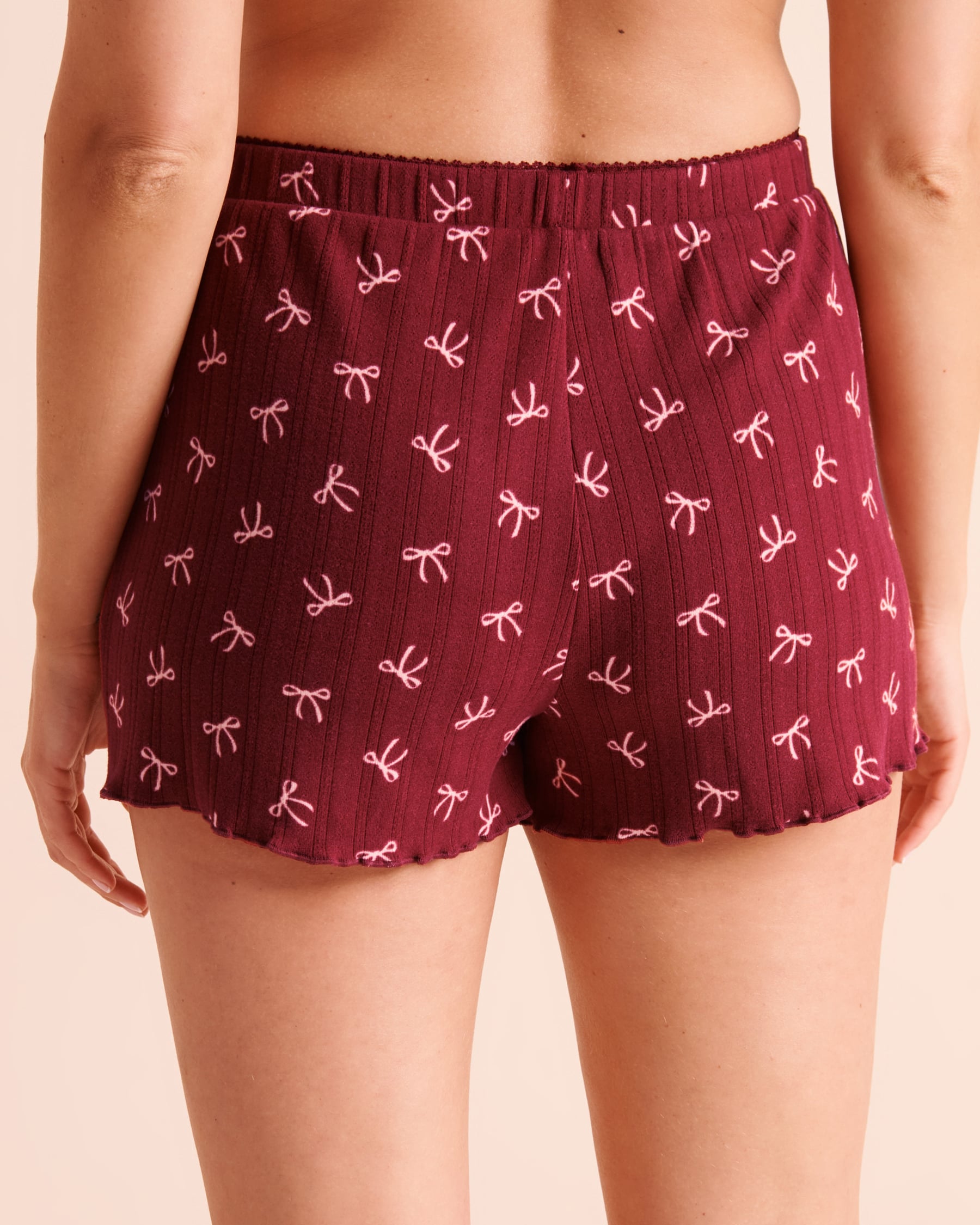 Bow Print Brushed Pointelle Pajama Shorts