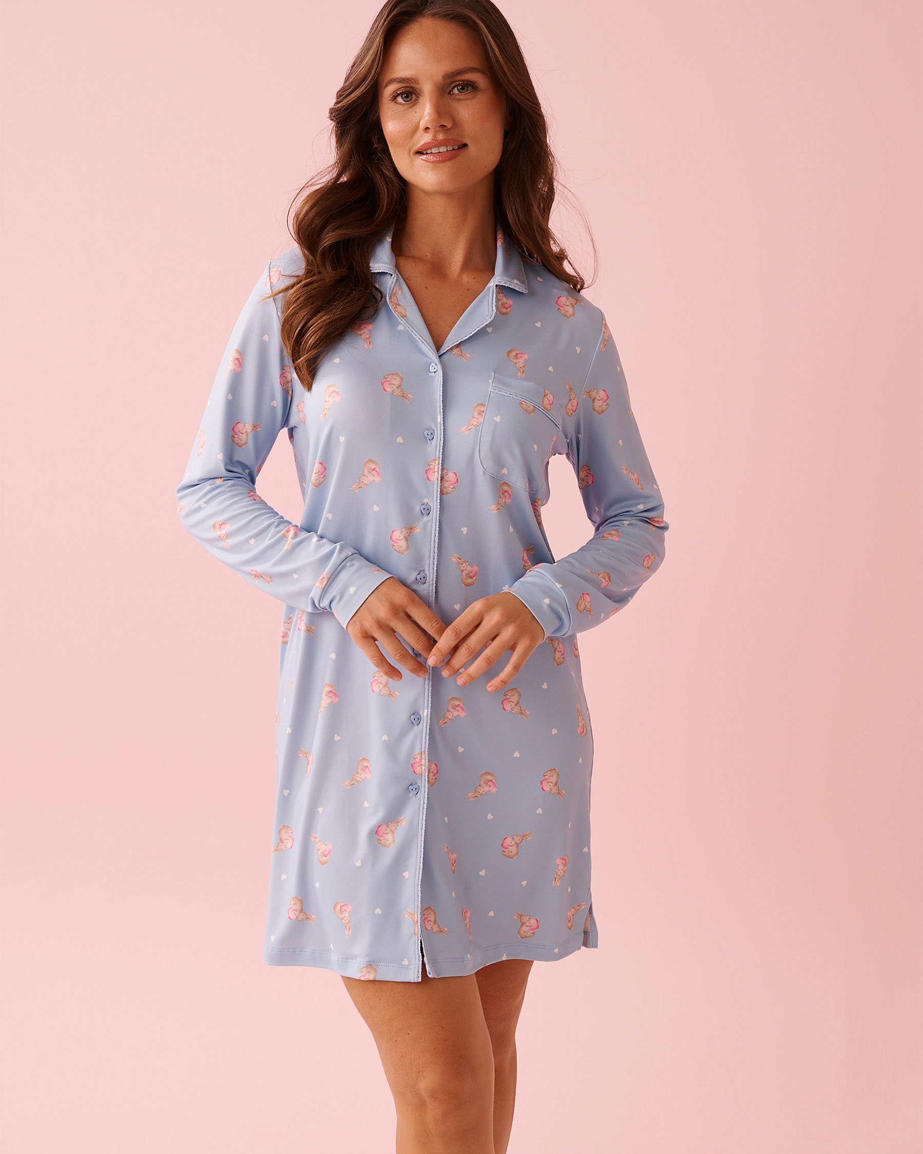 Spa Time Teddy Print Super Soft Button-down Sleepshirt