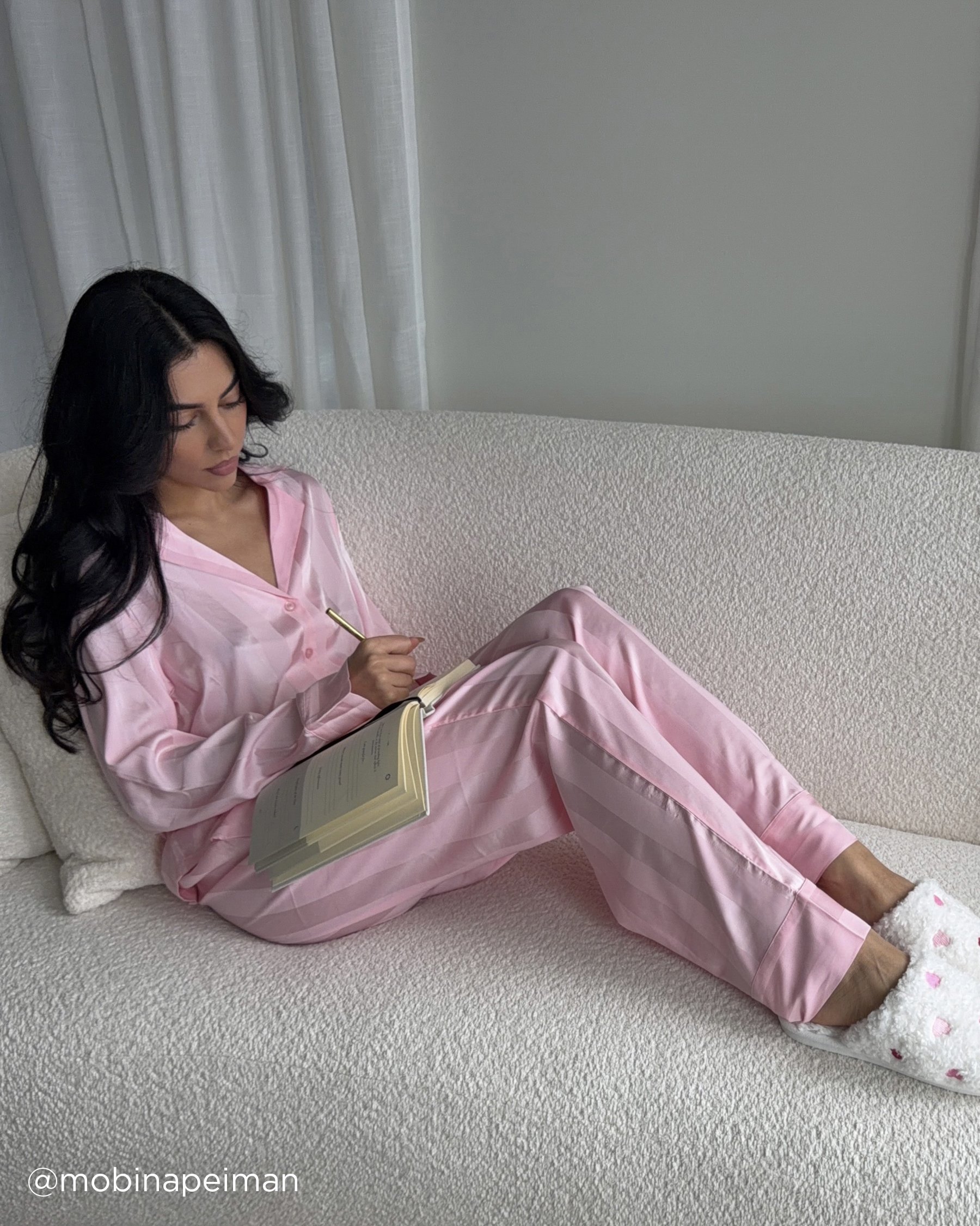 Striped Long Sleeve Satin Pajama Set
