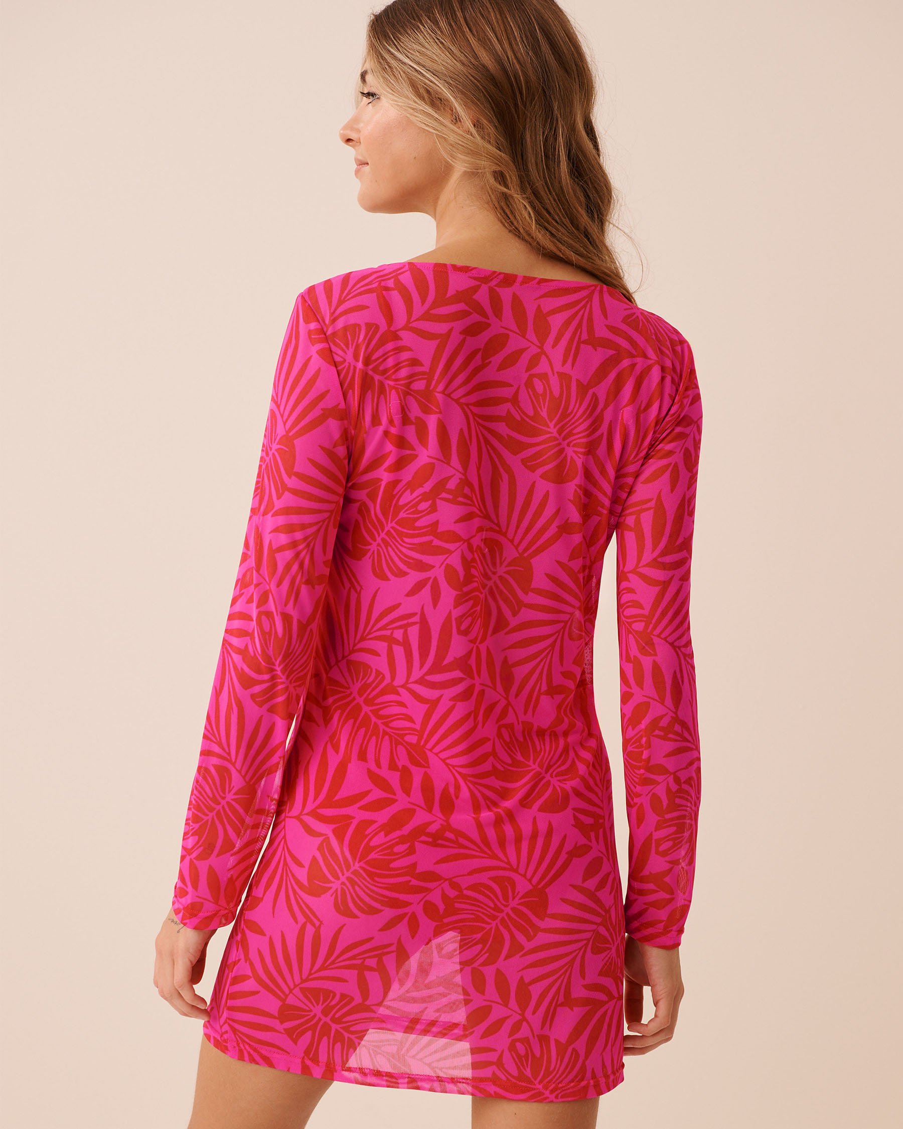 Robe courte en résille imprimé tropical