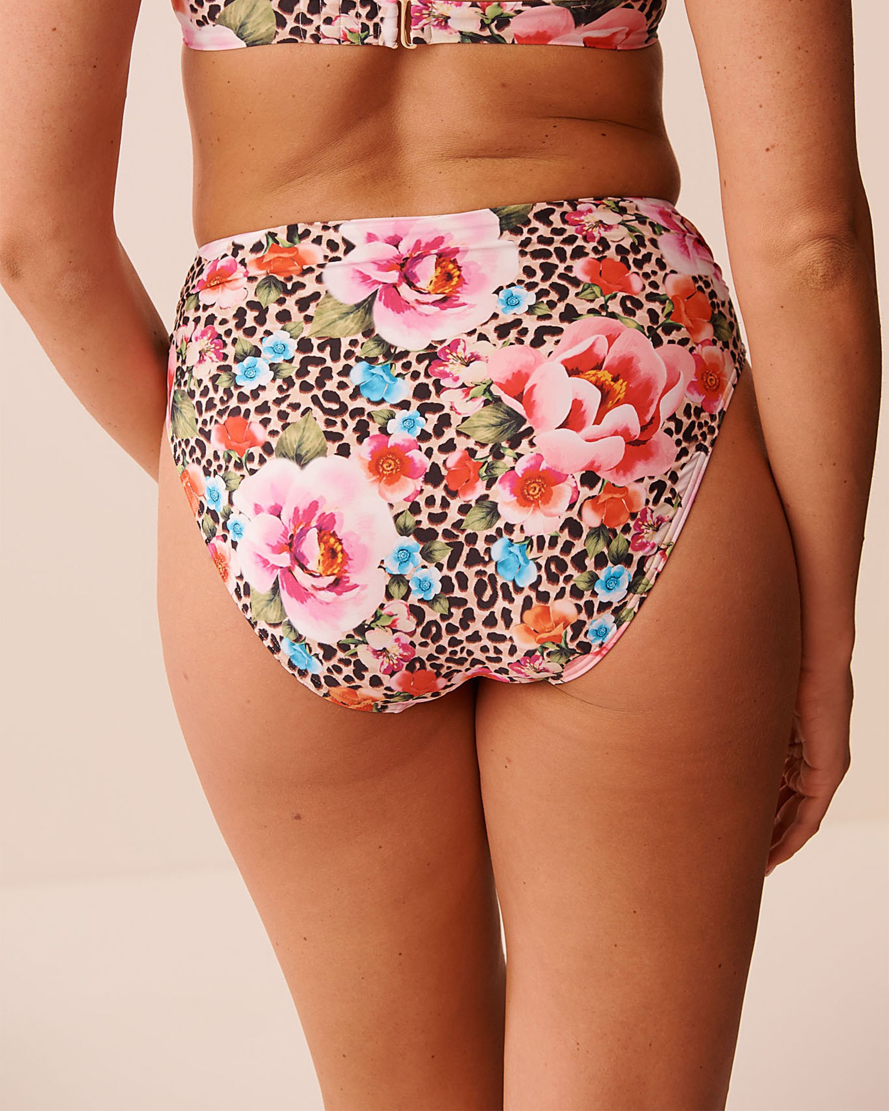 FLORAL LEOPARD Draped Mid Waist Bikini Bottom