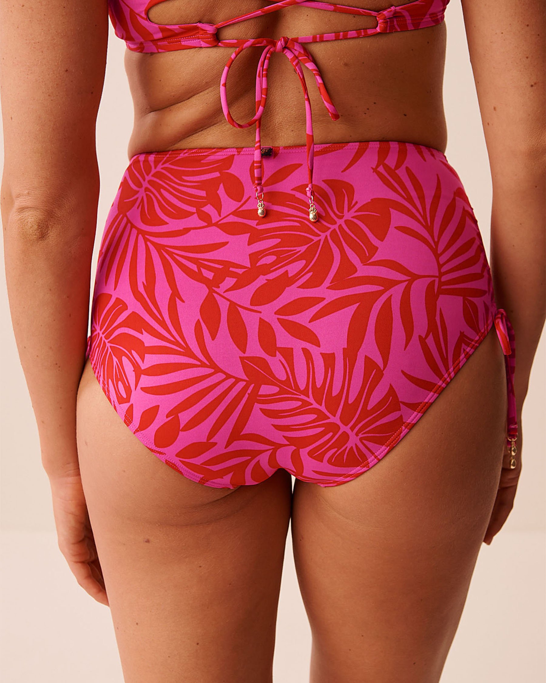TROPICAL FUCHSIA Side Tie High Waist Bikini Bottom