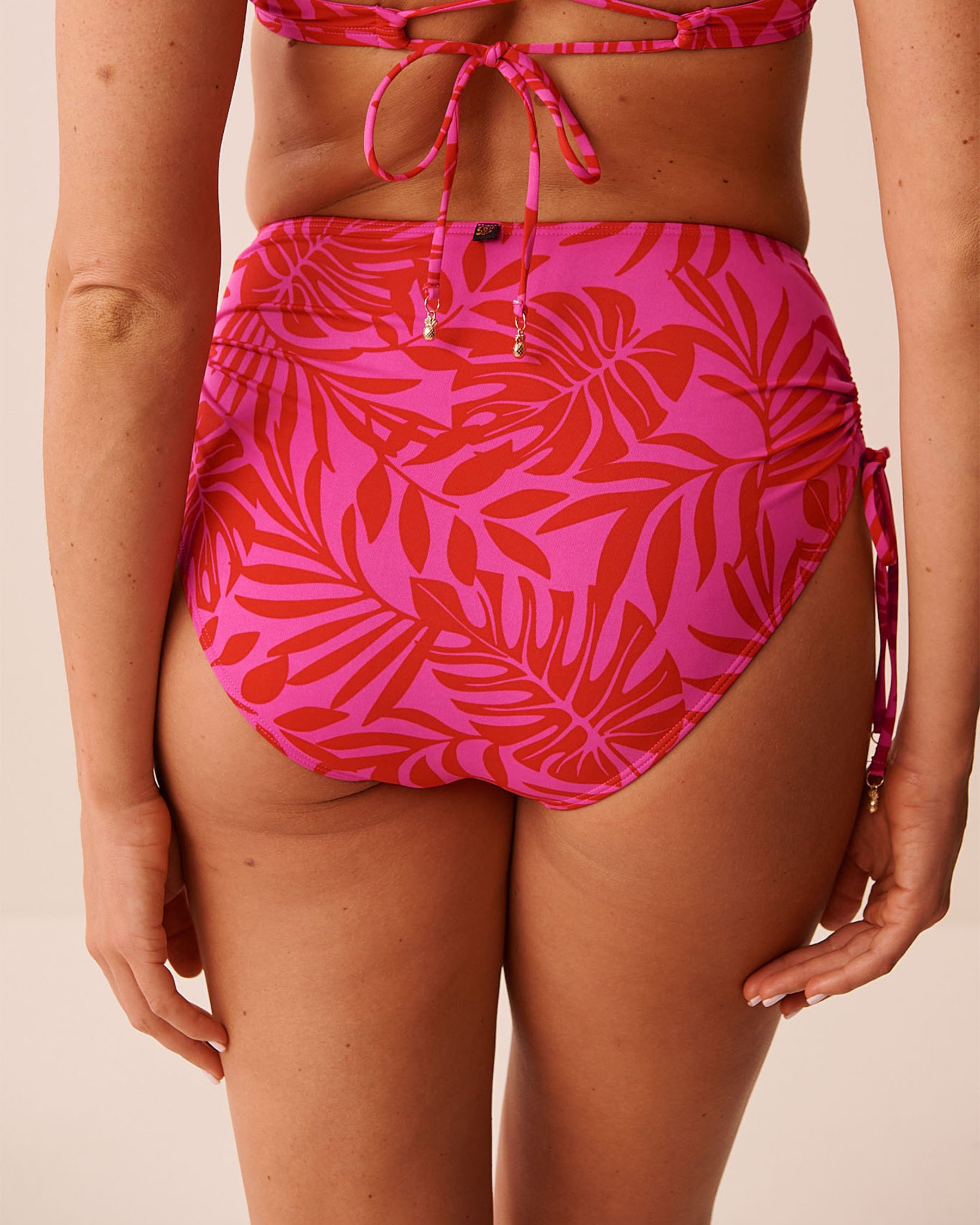 TROPICAL FUCHSIA Side Tie High Waist Bikini Bottom